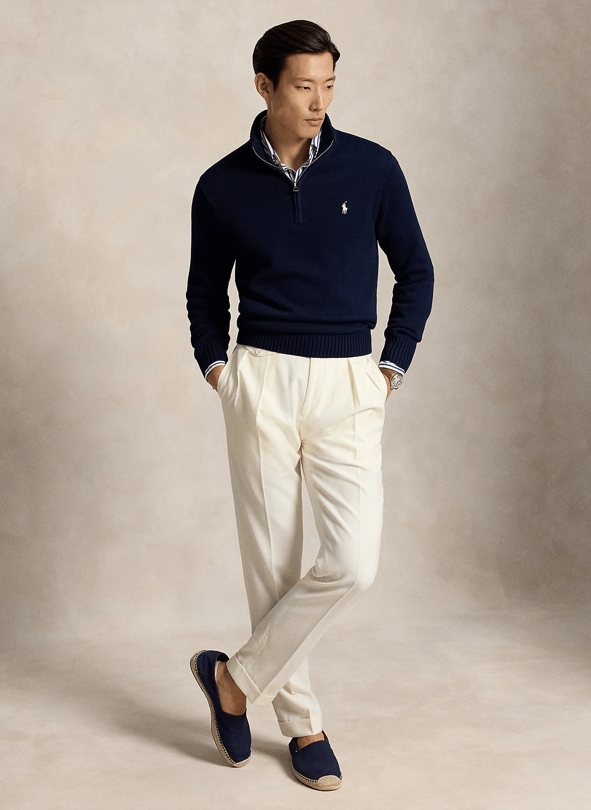Pull col zippé en coton POLO RALPH LAUREN Bleu