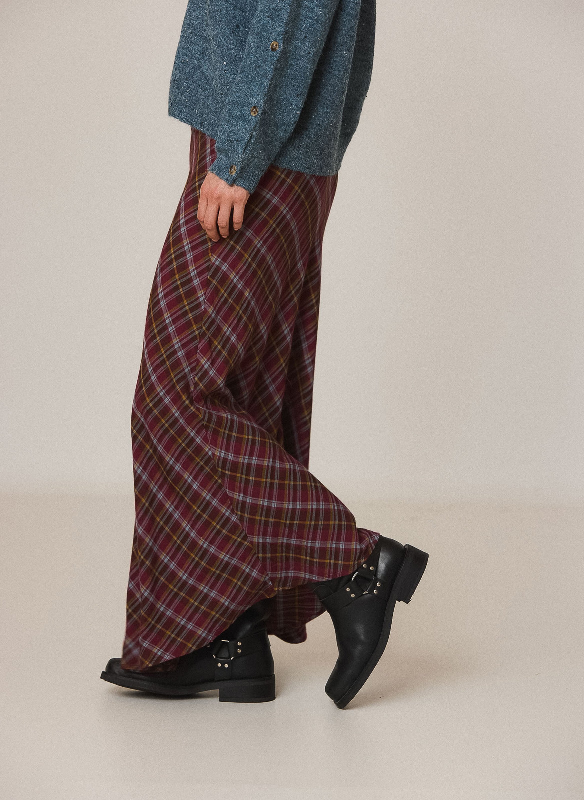 Flared long plaid skirt INDI & COLD Red