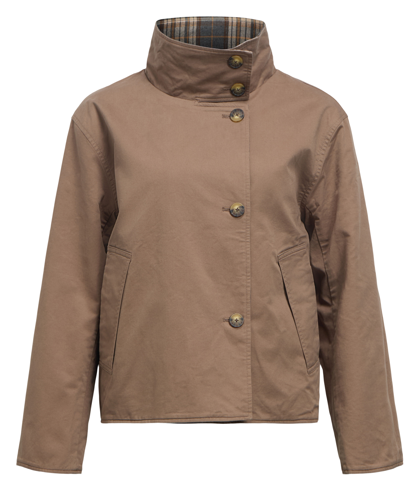 Gerade geschnittene Wendebomberjacke mit Stehkragen aus Baumwolle. OBJECT Braun