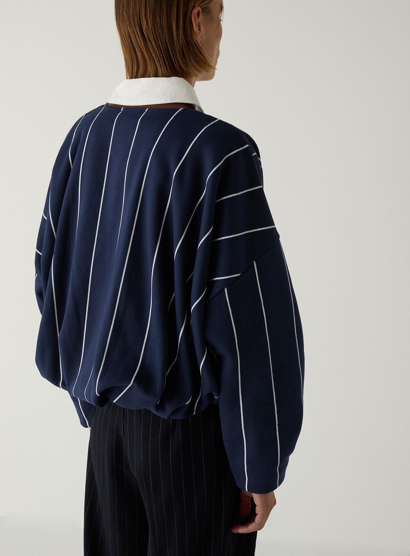 Oversize cotton-blend round-neck striped sweater LAAGAM Blue