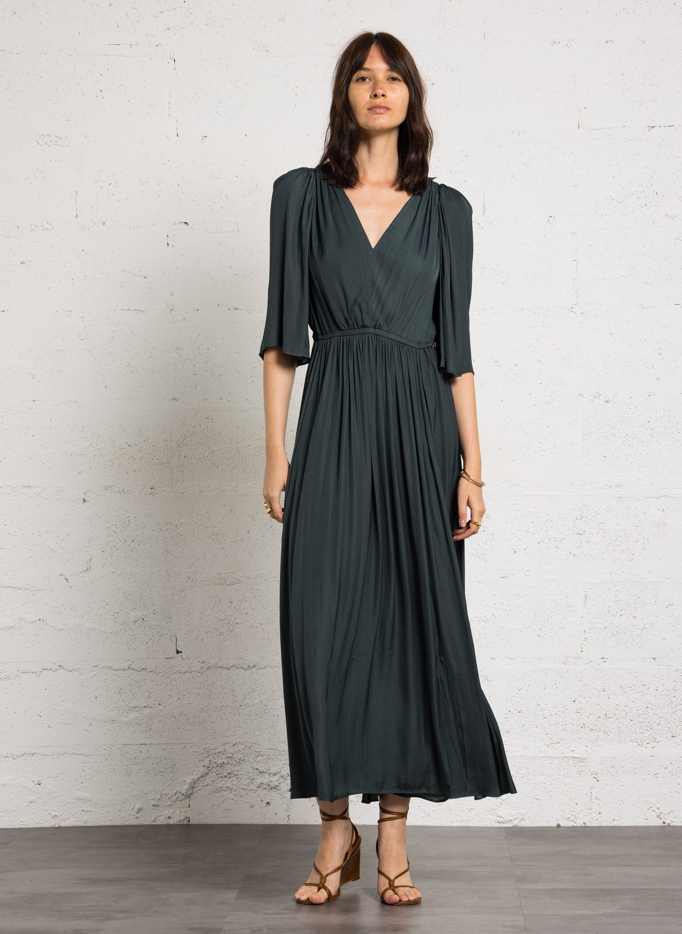 Robe longue col V unie MAISON 123