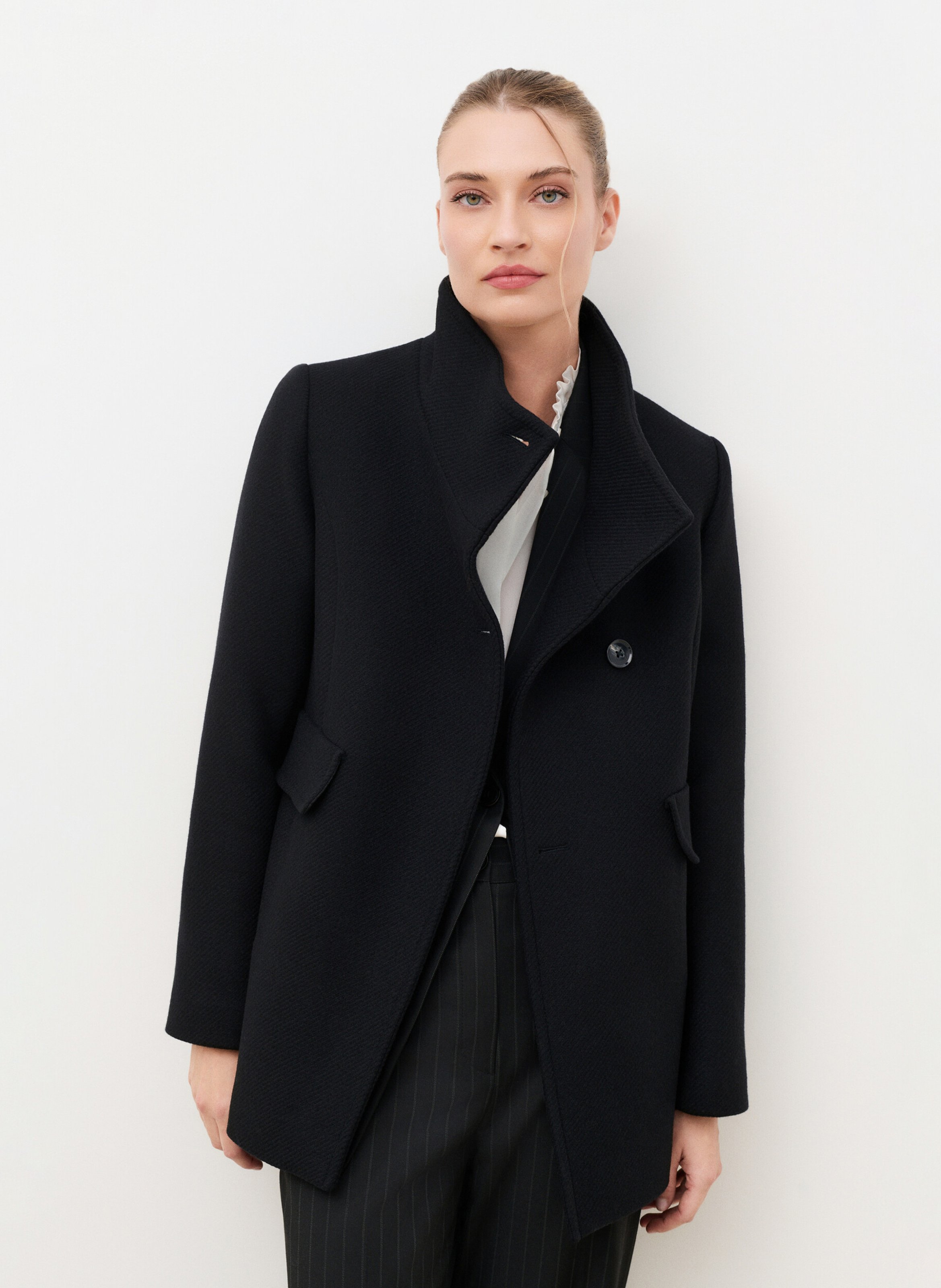 Straight coat in recycled wool blend CAROLL Black