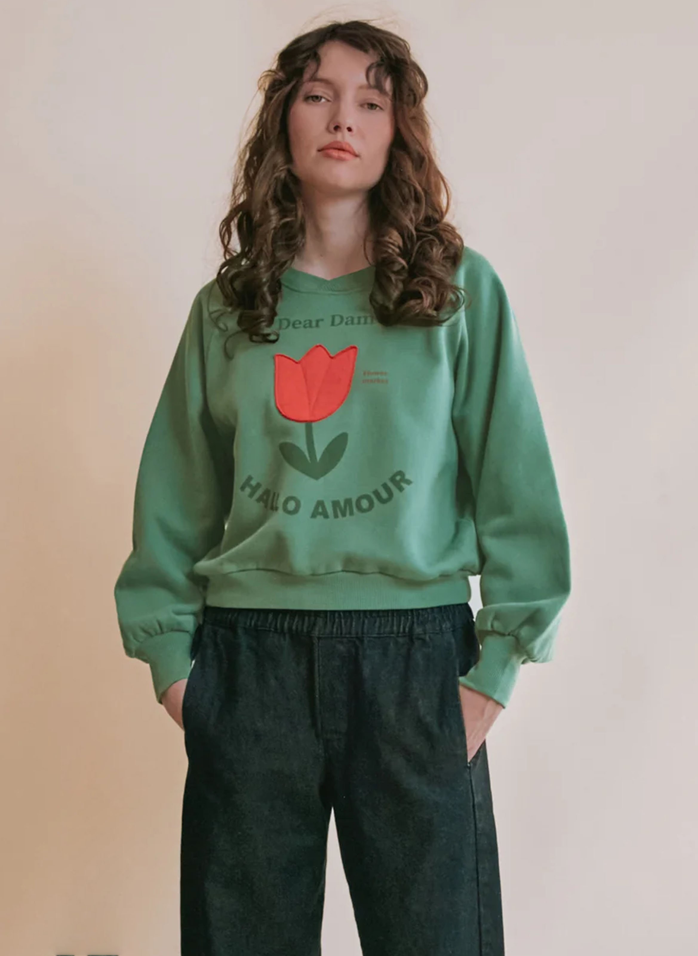 Sweat oversize col rond en coton bio imprimé EMILE ET IDA Vert