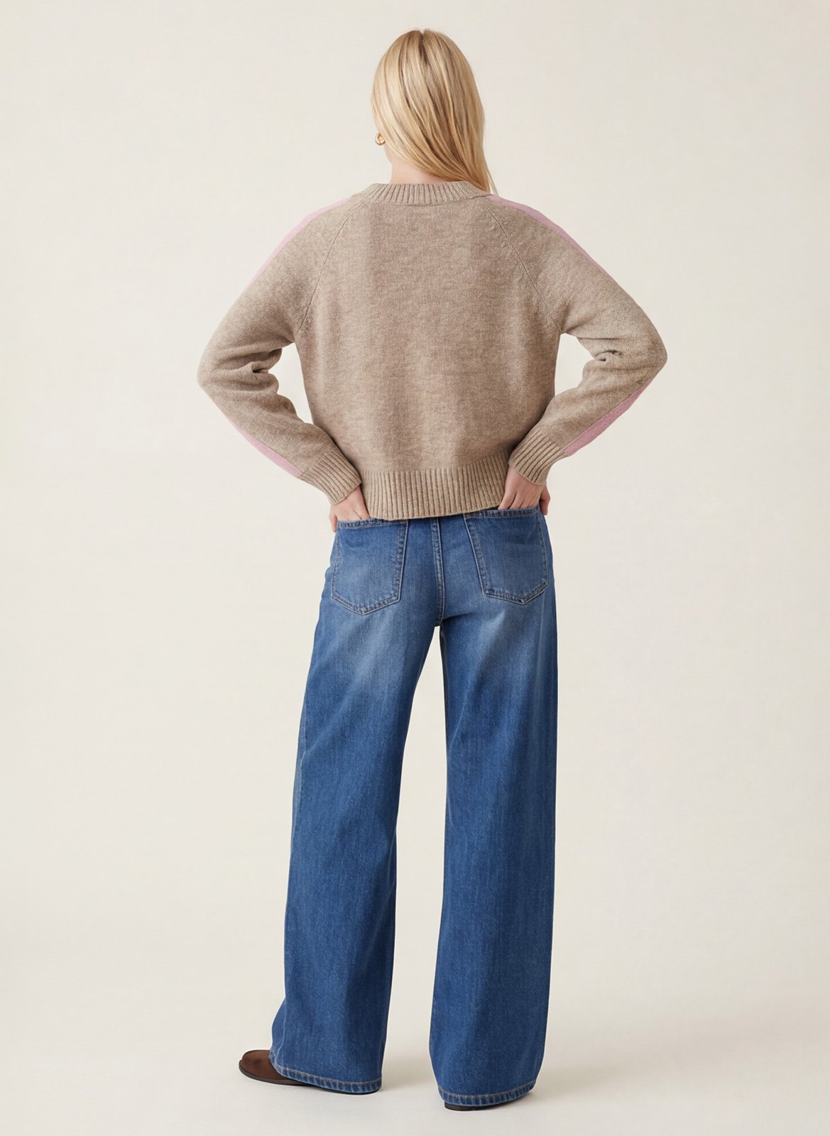 Pull droit col v en laine mélangée KOOKAI Beige