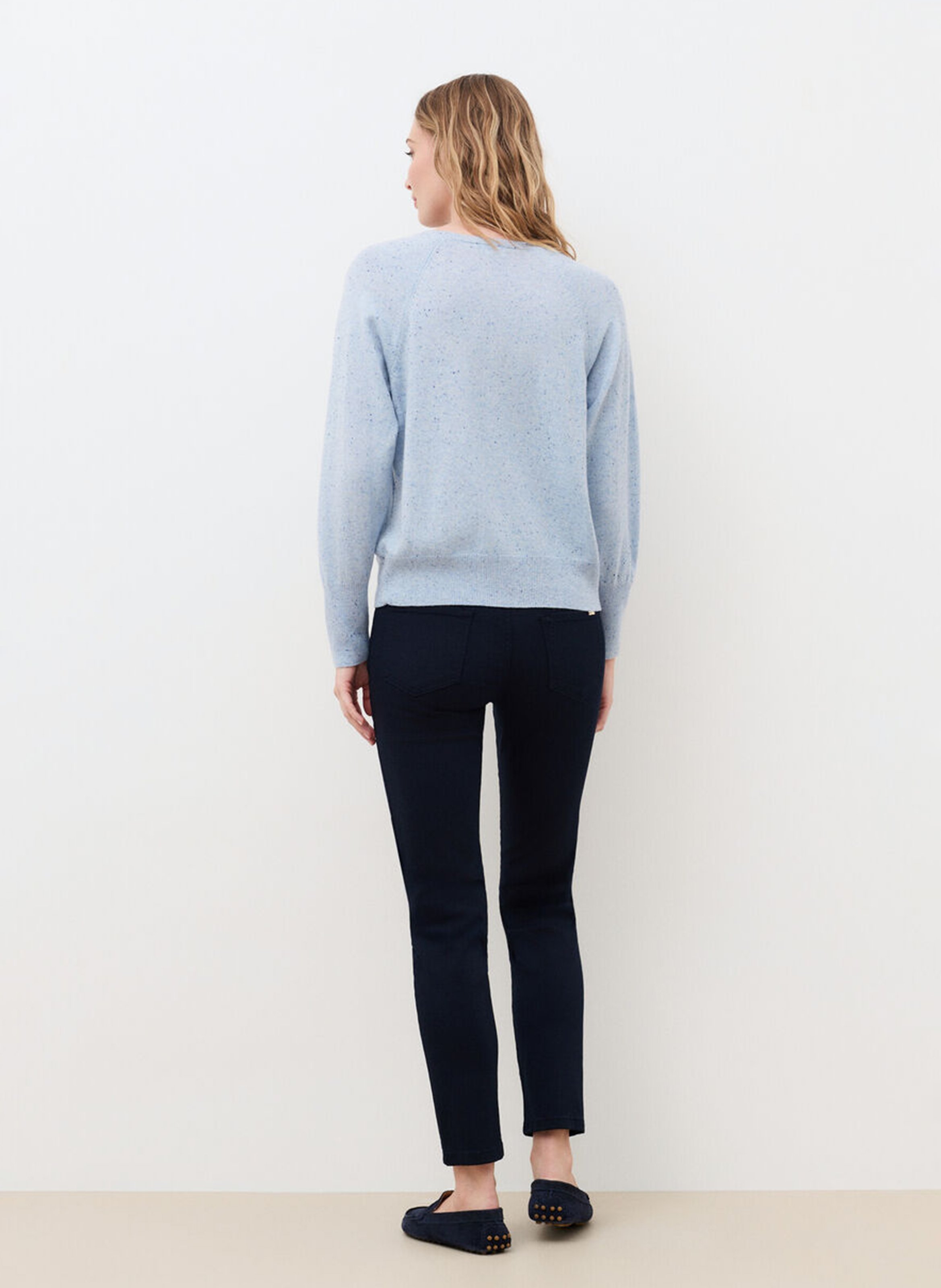 Plain round-neck marled cashmere jumper CAROLL Blue