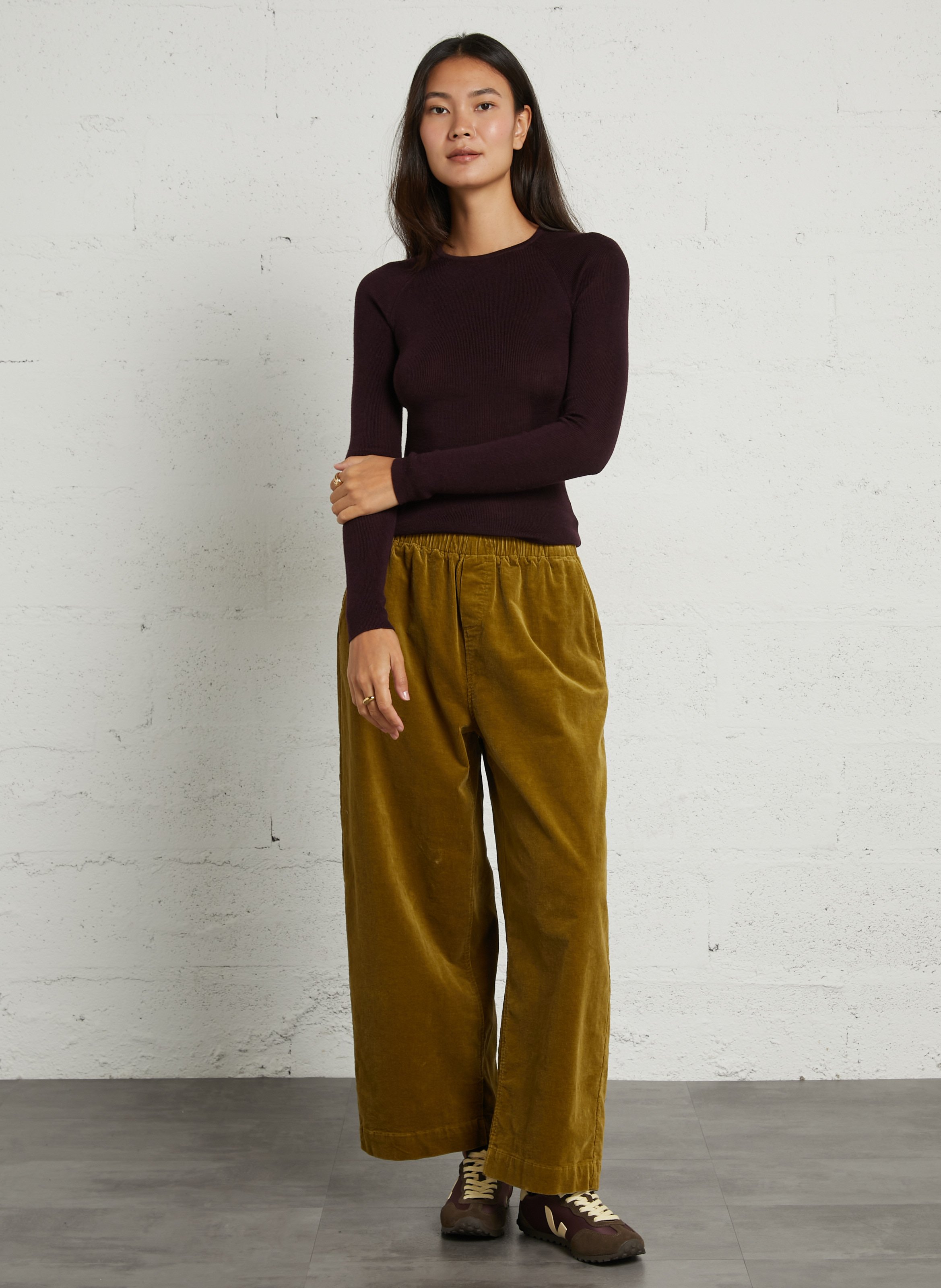 Round-neck wool-blend top MAJESTIC FILATURES Plums
