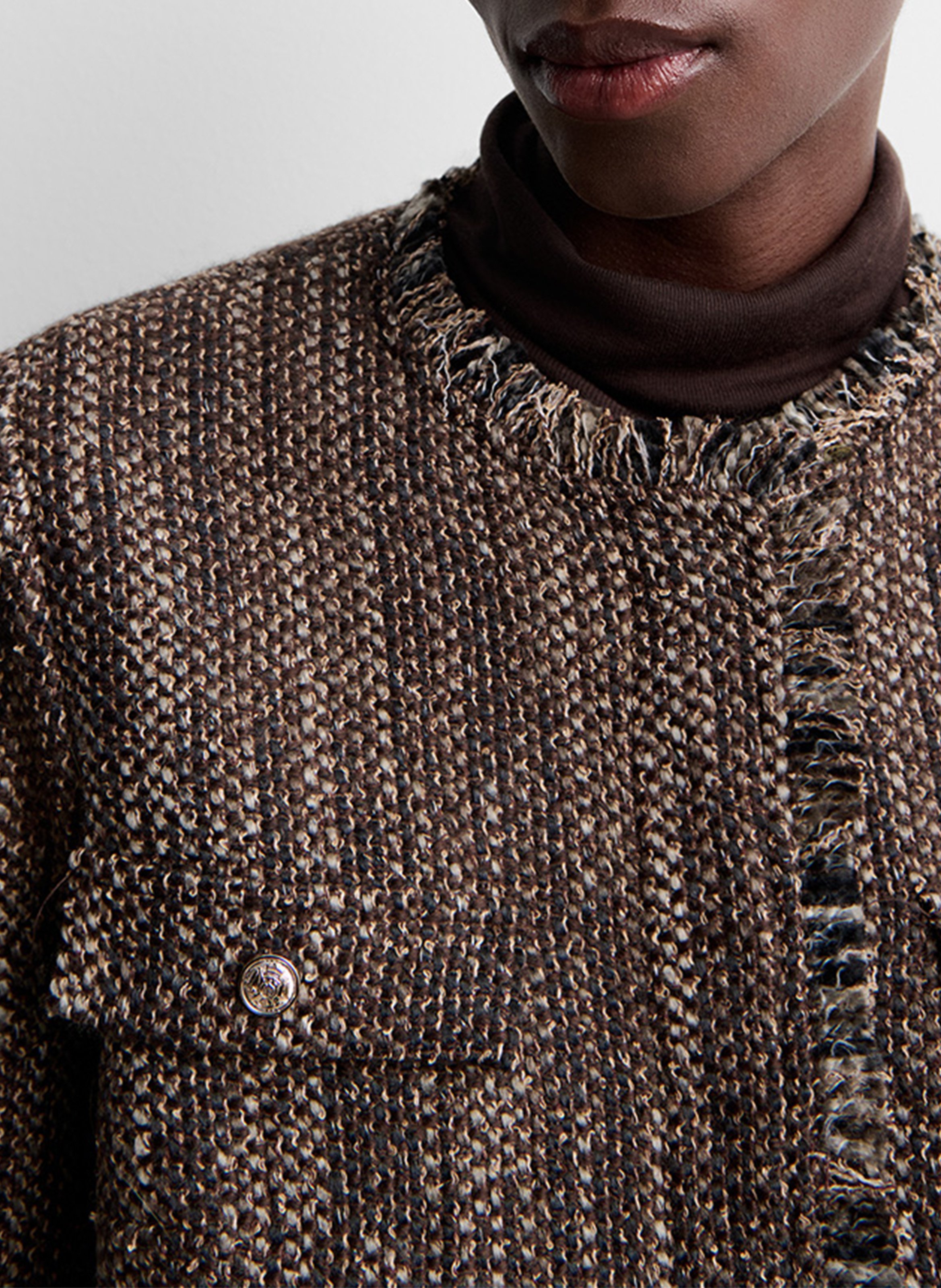 Straight round-neck tweed jacket SIMORRA Brown