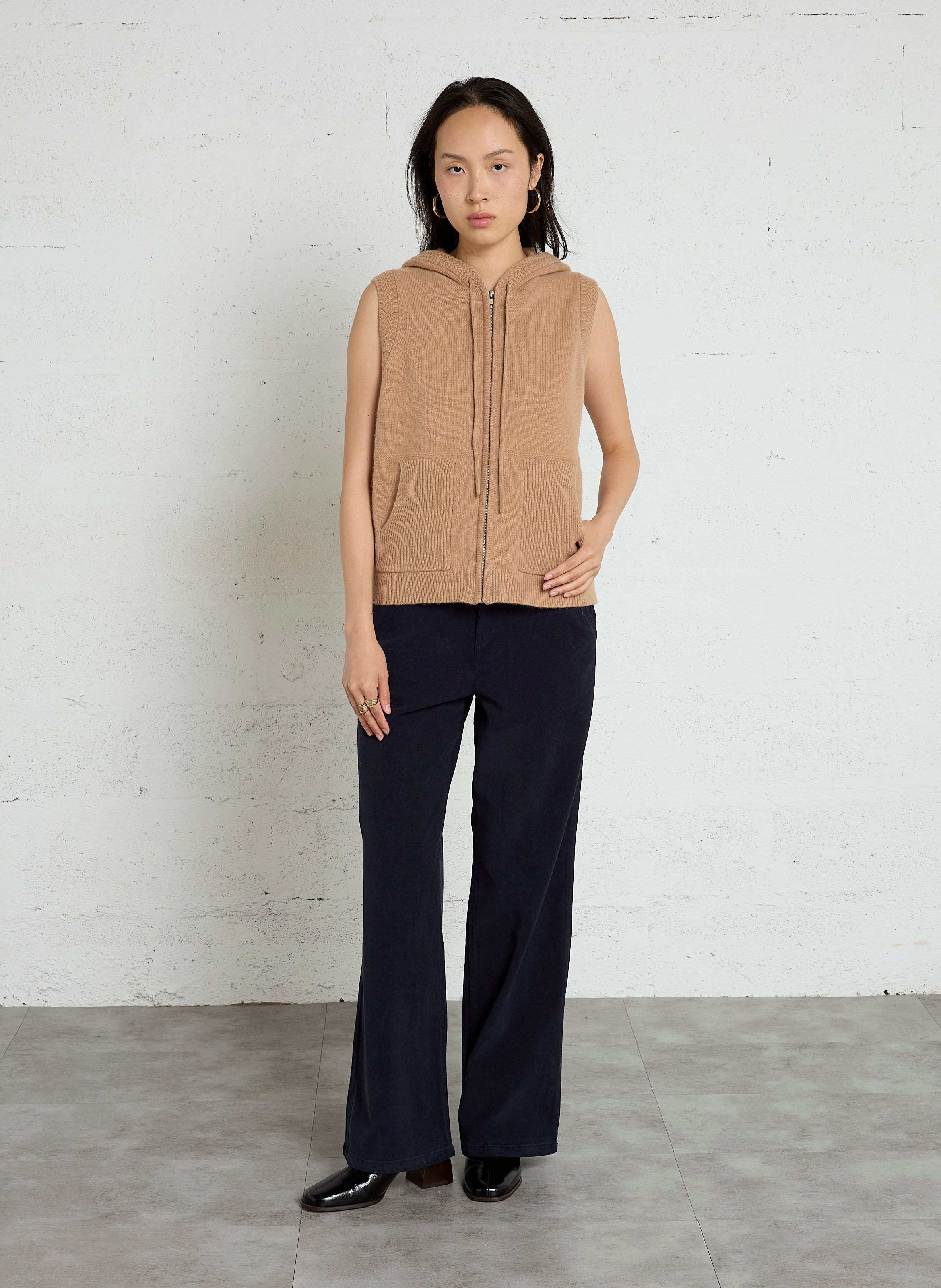 Sleeveless hooded wool cardigan SUD EXPRESS Brown