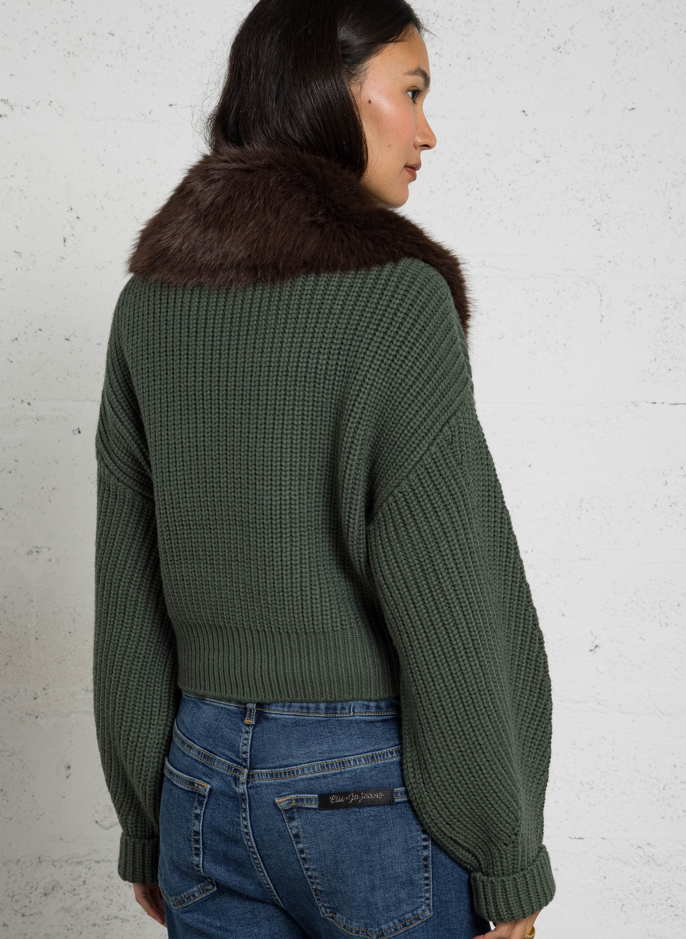 Gilet col en fourrure en laine mélangée LIU JO Vert
