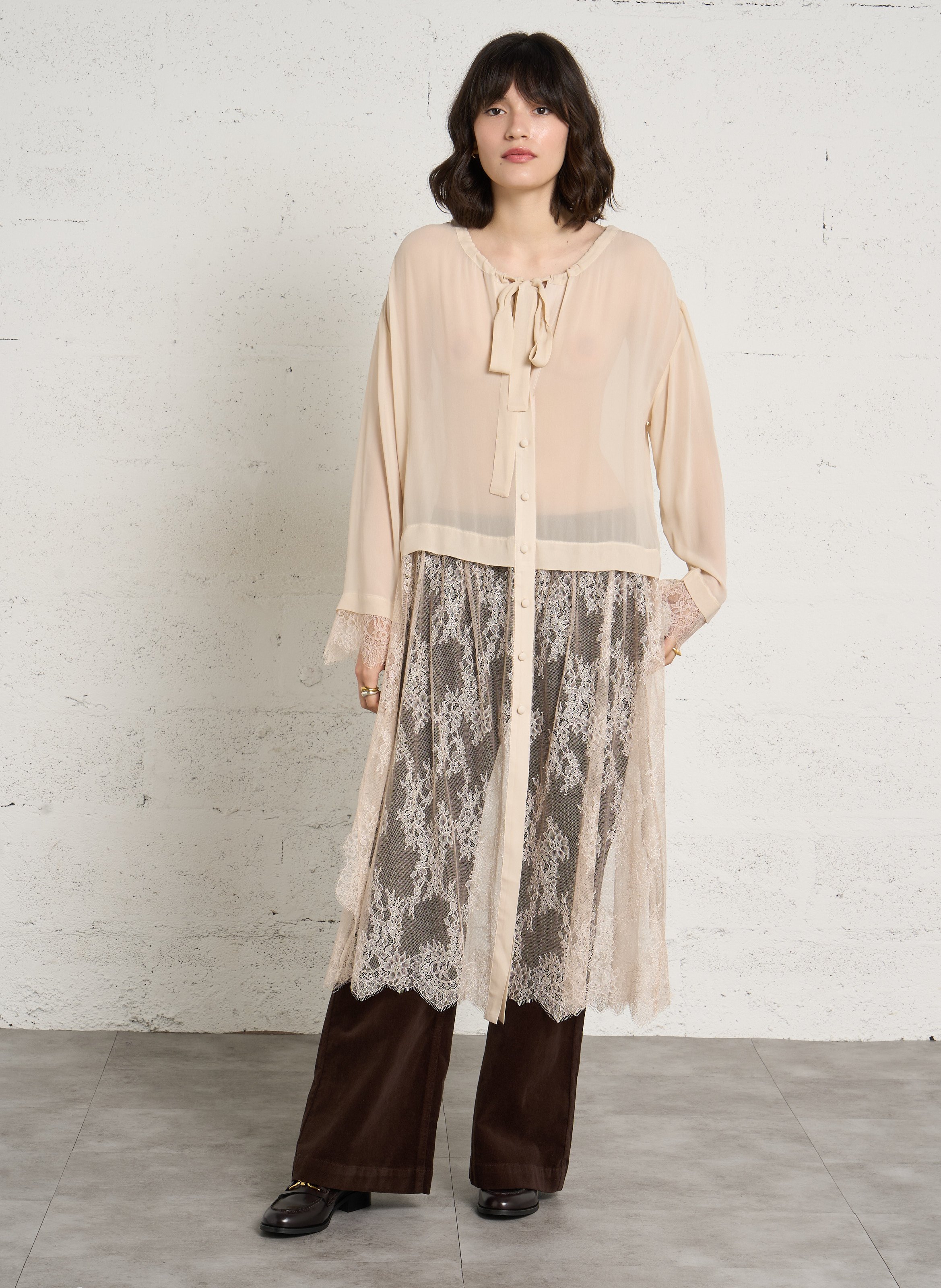 Lange, wijde jurk met kant LIU JO Beige
