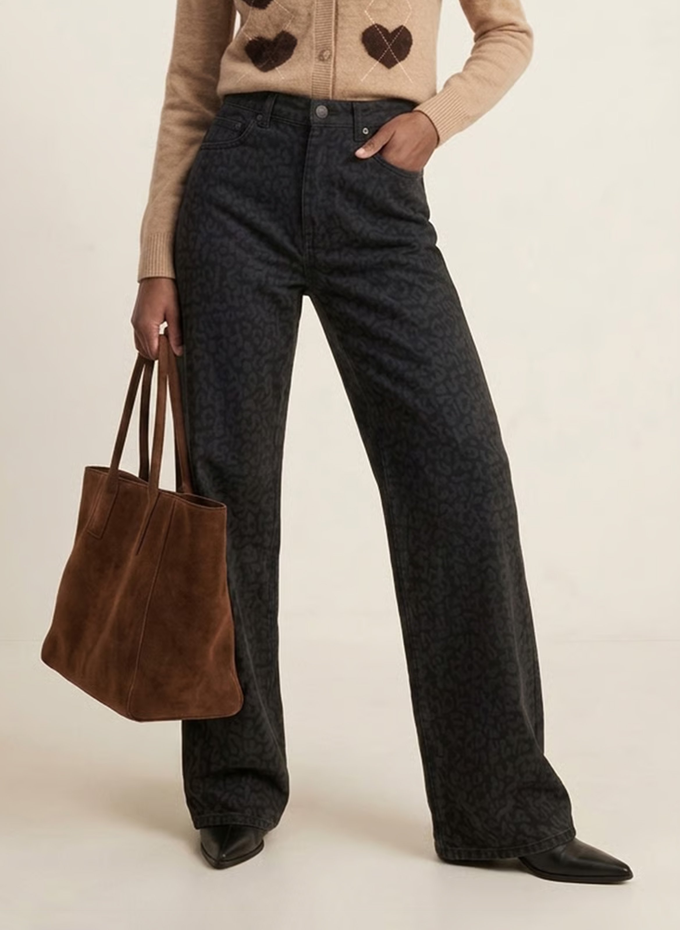 Rechte jeans met dierenprint van katoenmenging KOOKAI Zwart