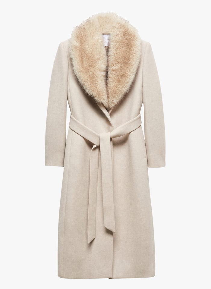 Grey Wool blend V neck coat with lapels