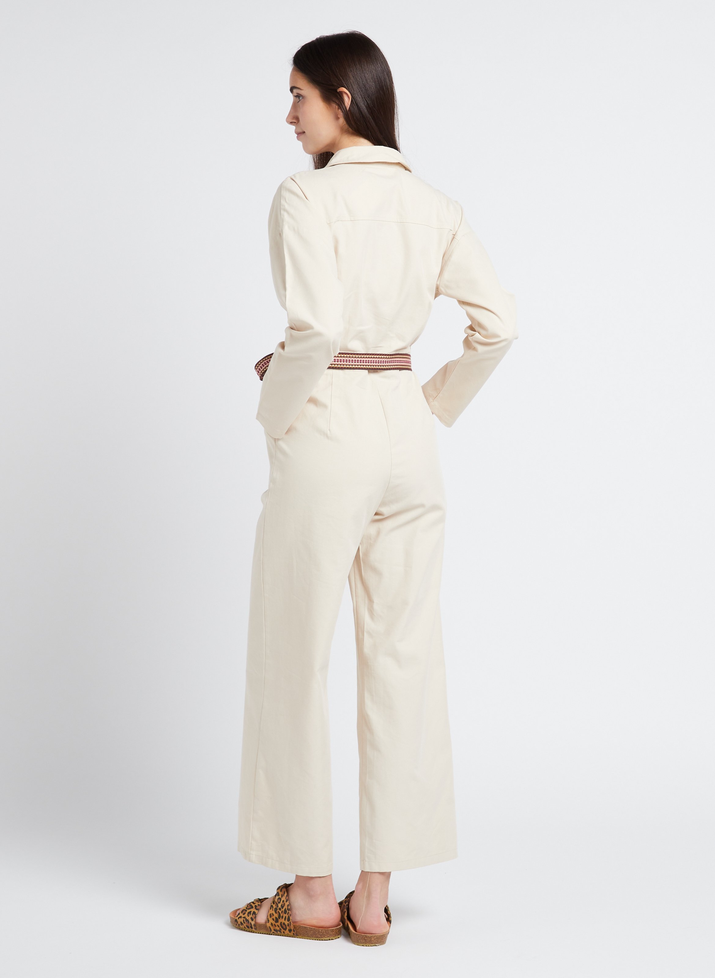 Cotton-blend belted jumpsuit with tailored collar LA PETITE ETOILE Beige