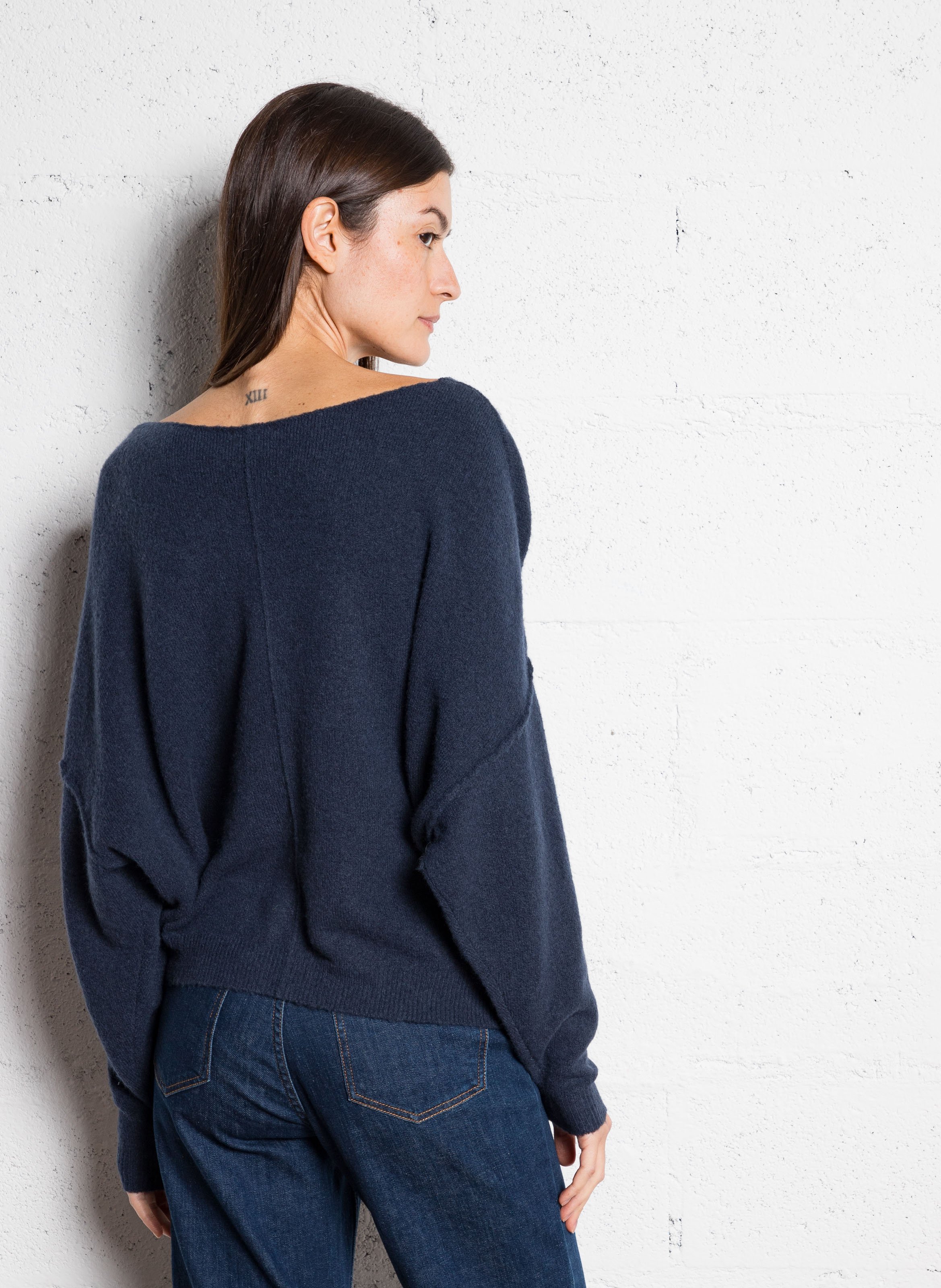 Blossom - Pullover mit U-Boot-Ausschnitt aus Wollmix AMERICAN VINTAGE Blau