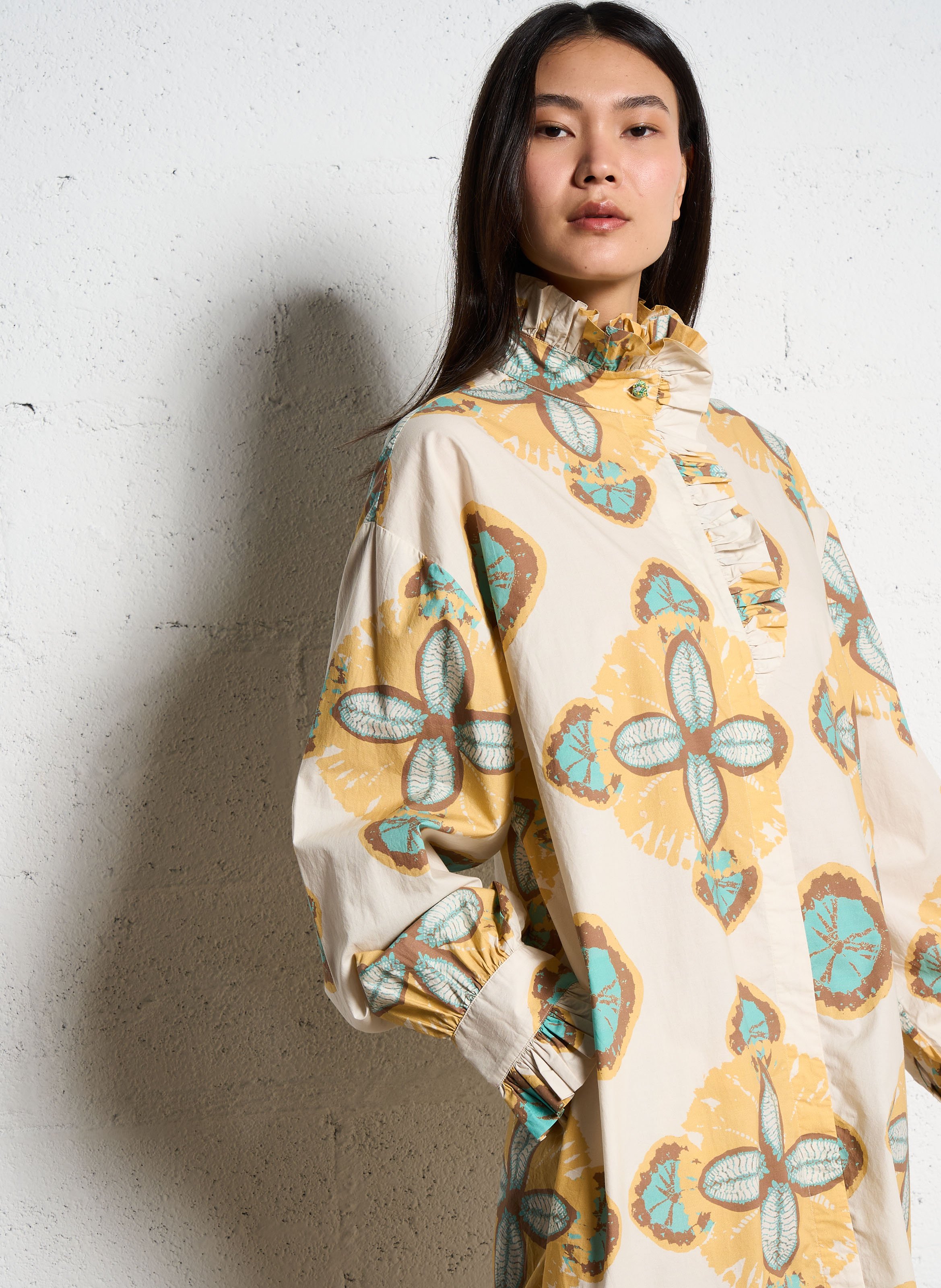 Long printed cotton dress V DE VINSTER Yellow