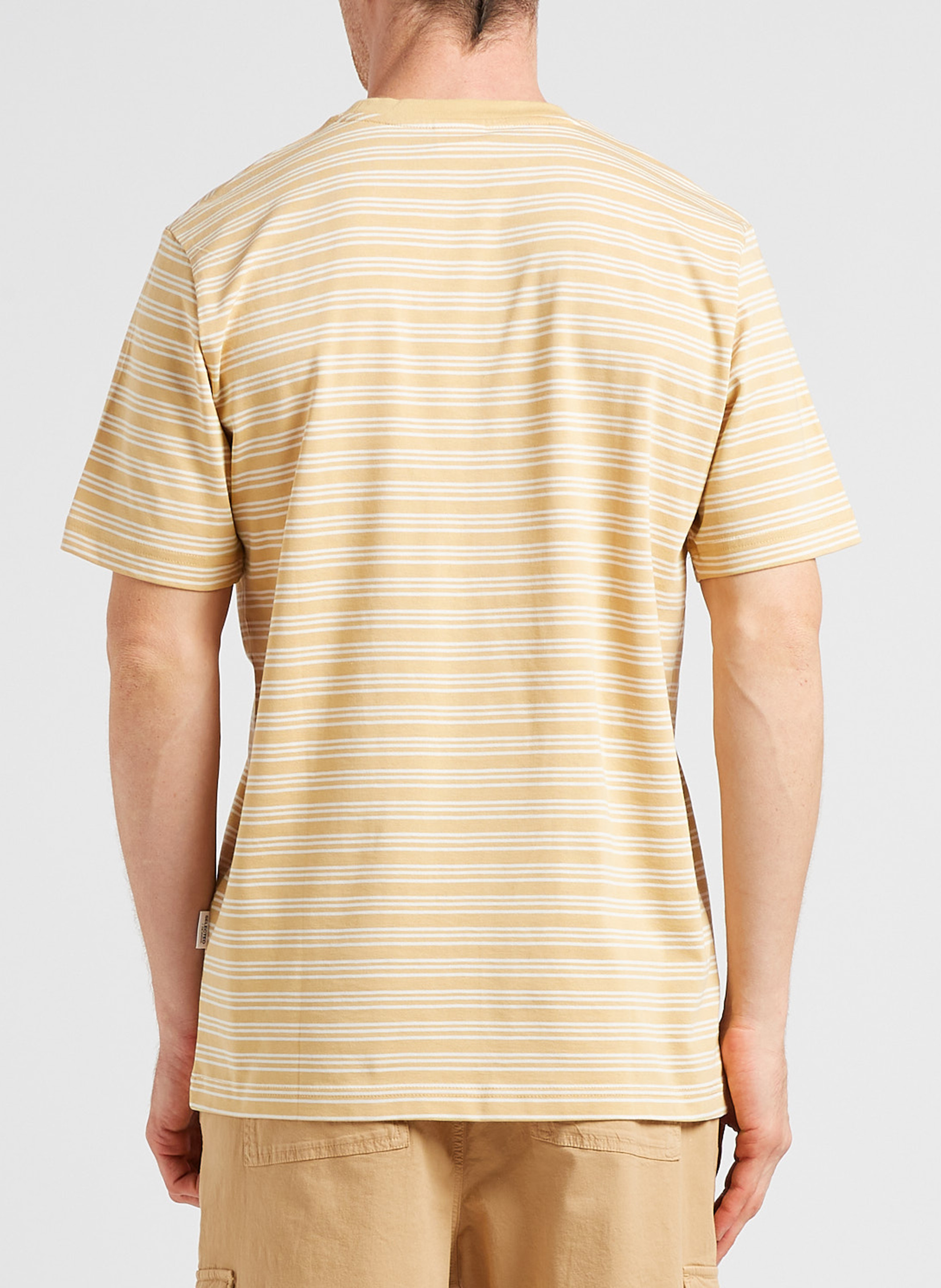 Round-neck striped cotton T-shirt SELECTED Orange