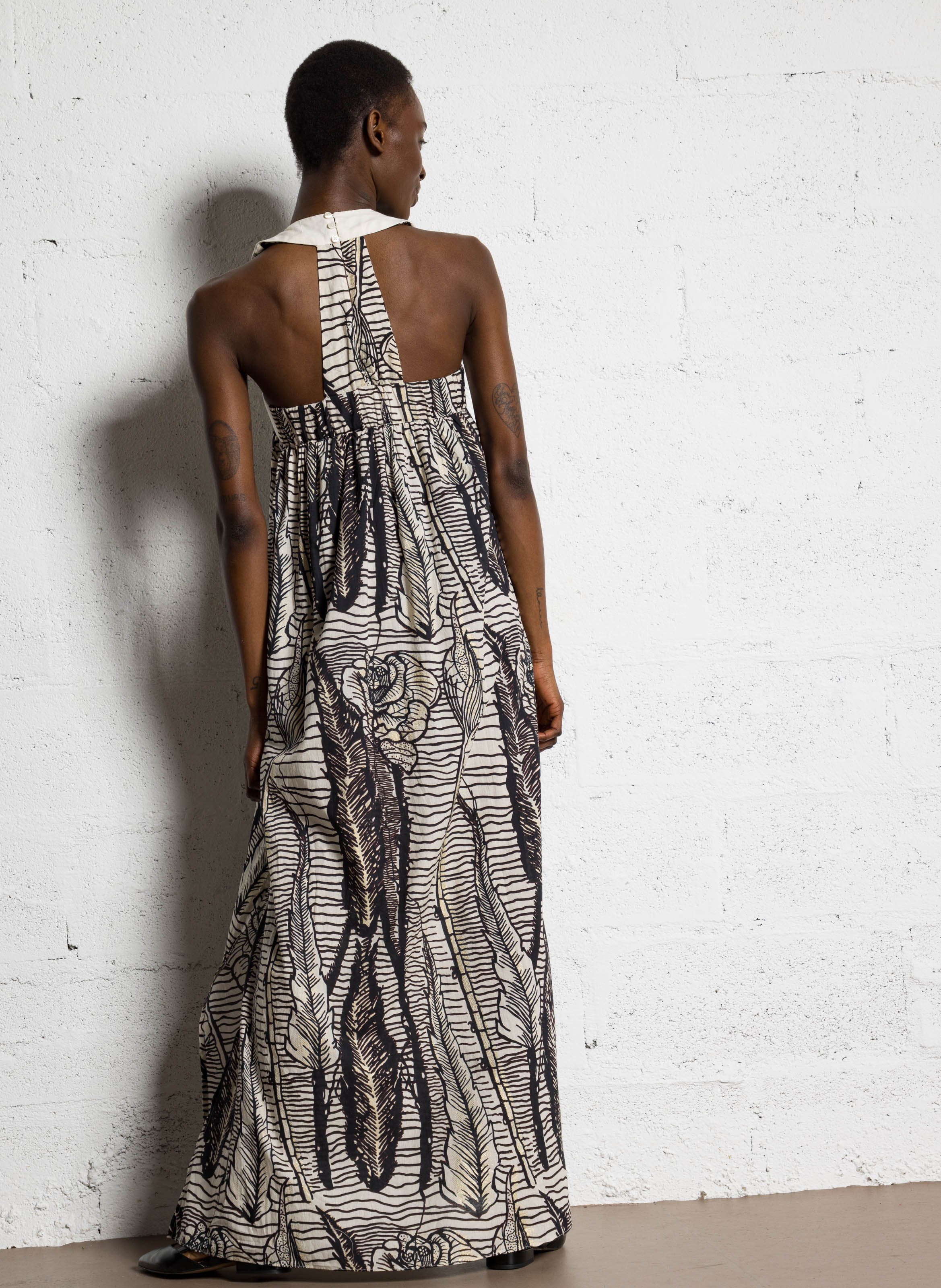 Round-neck printed cotton midi dress MES DEMOISELLES Brown