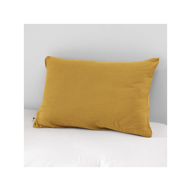 Cotton percale pillow case L'EFFET PAPILLON Yellow
