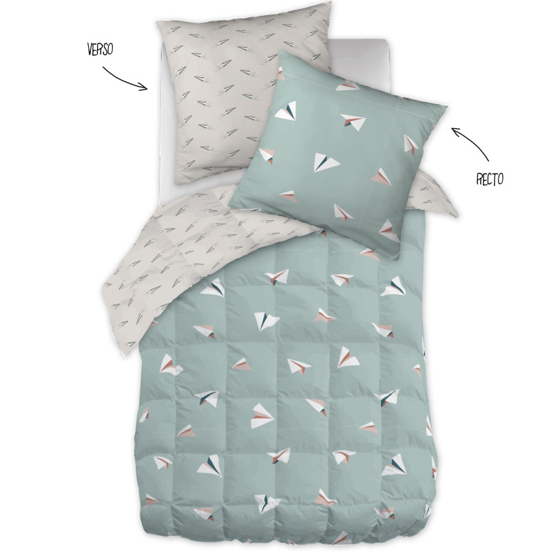 Duvet set all sizes "little papers" reversible 100% cotton / 57 threads/cm² L'EFFET PAPILLON Multicolored