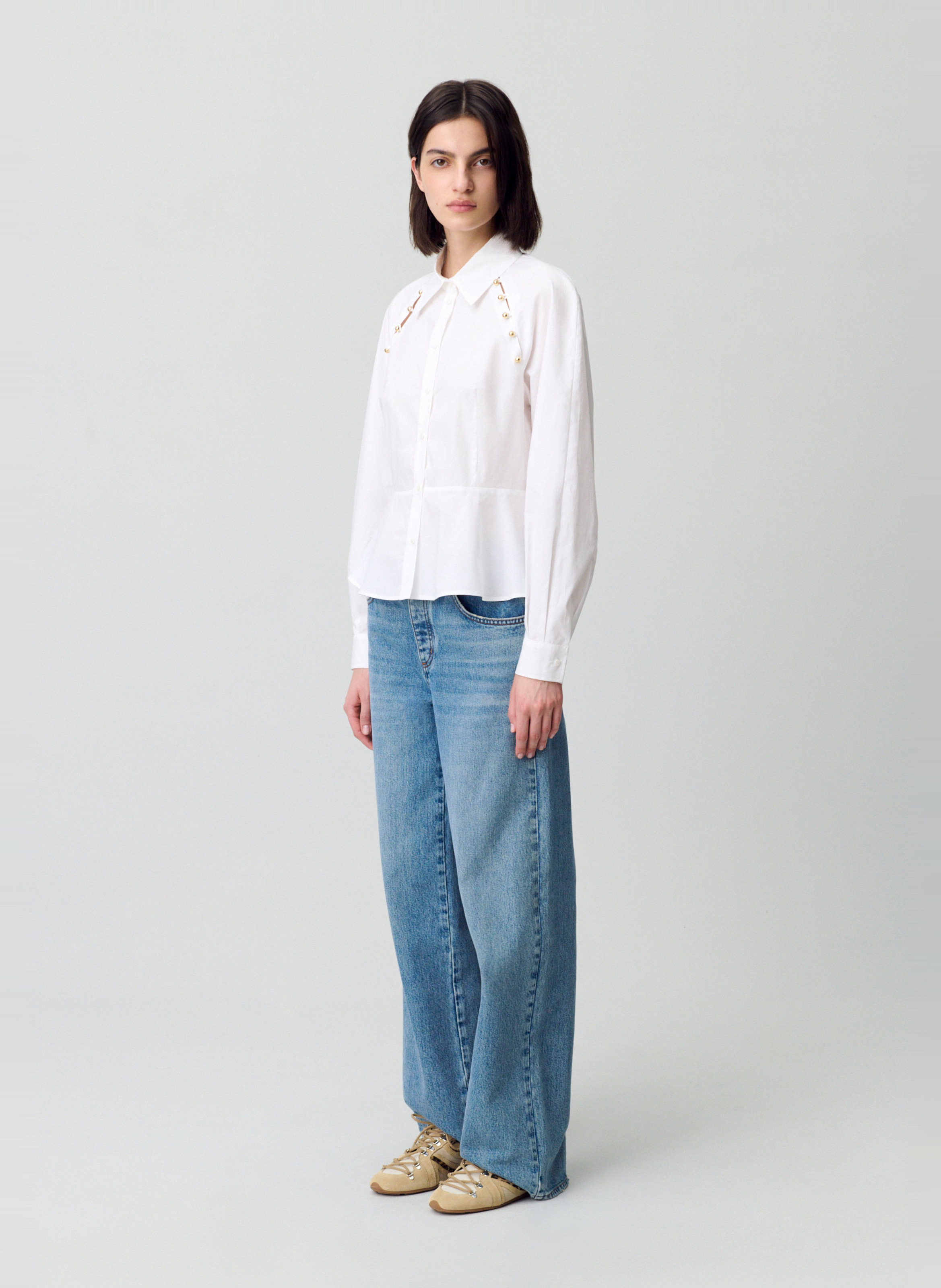 Cropped buttoned cotton shirt CLAUDIE PIERLOT White