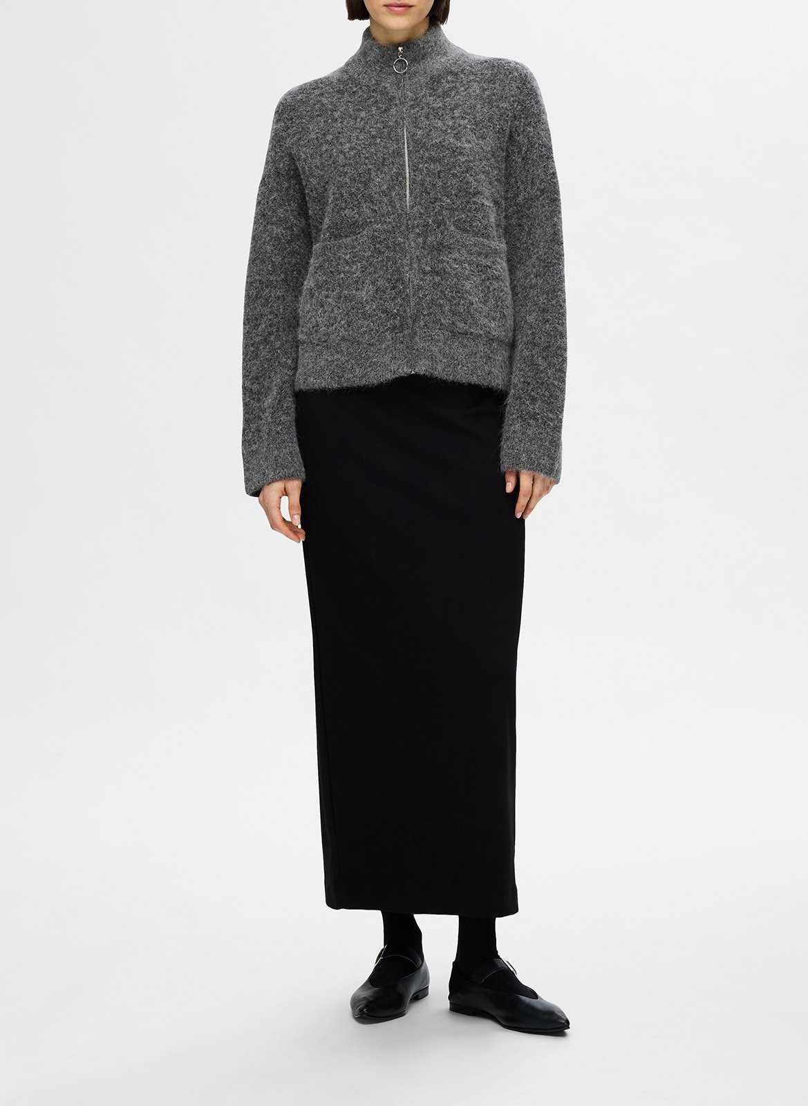 Gilet col montant en laine mélangée SELECTED Gris