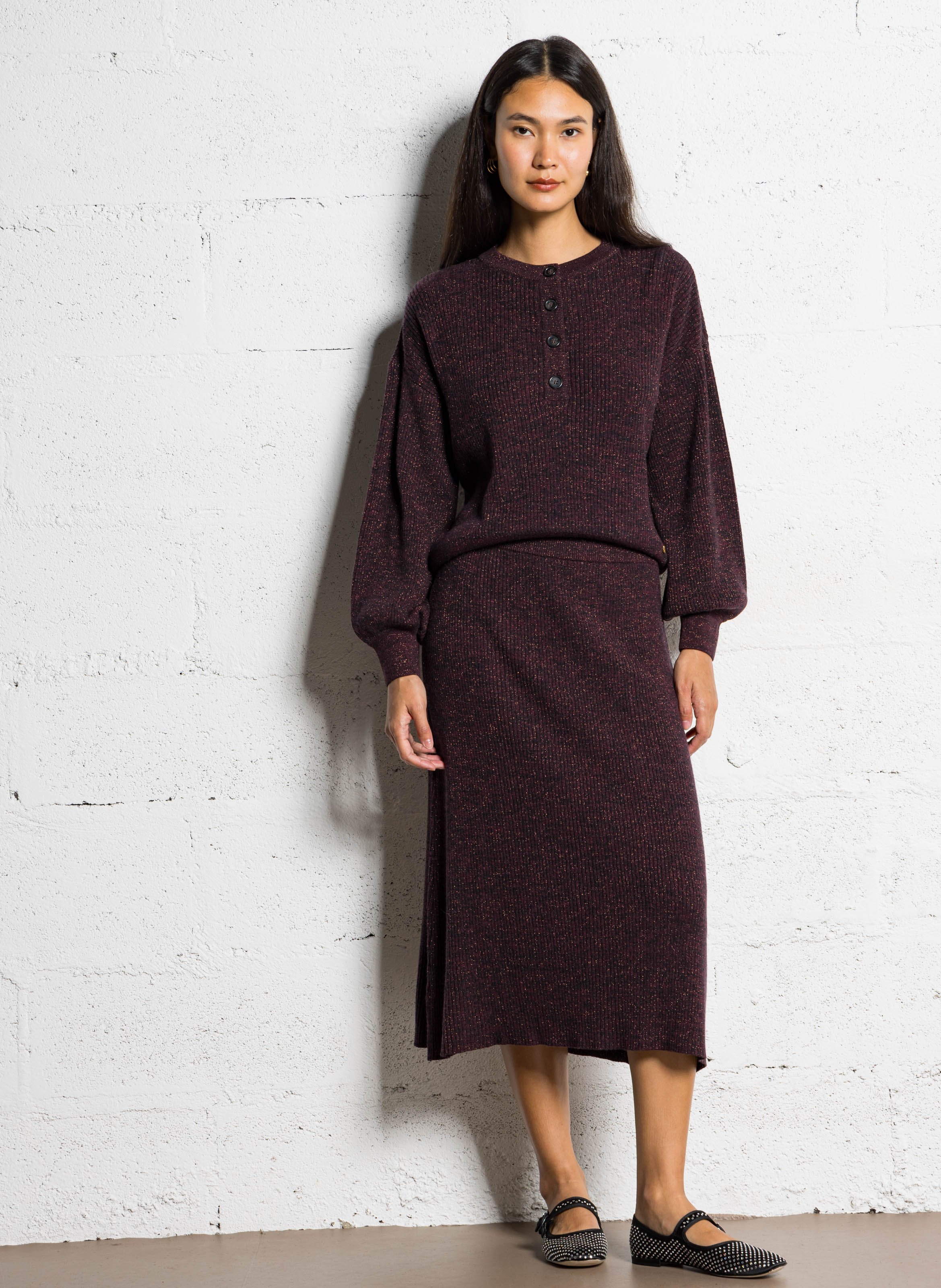 Pull droit pailleté en maille côtes DES PETITS HAUTS Bleu