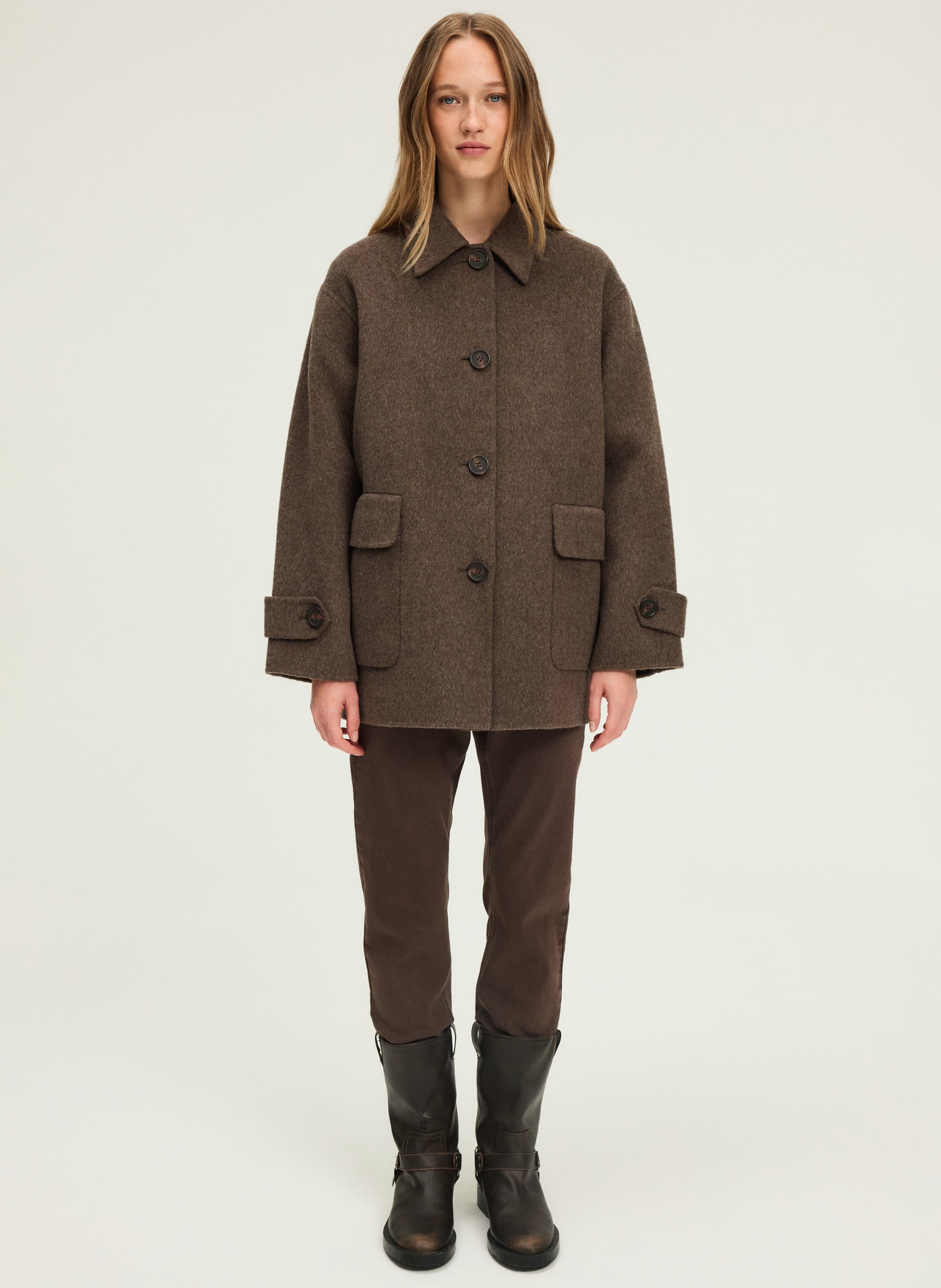 Solid color double-face wool coat PABLO Brown