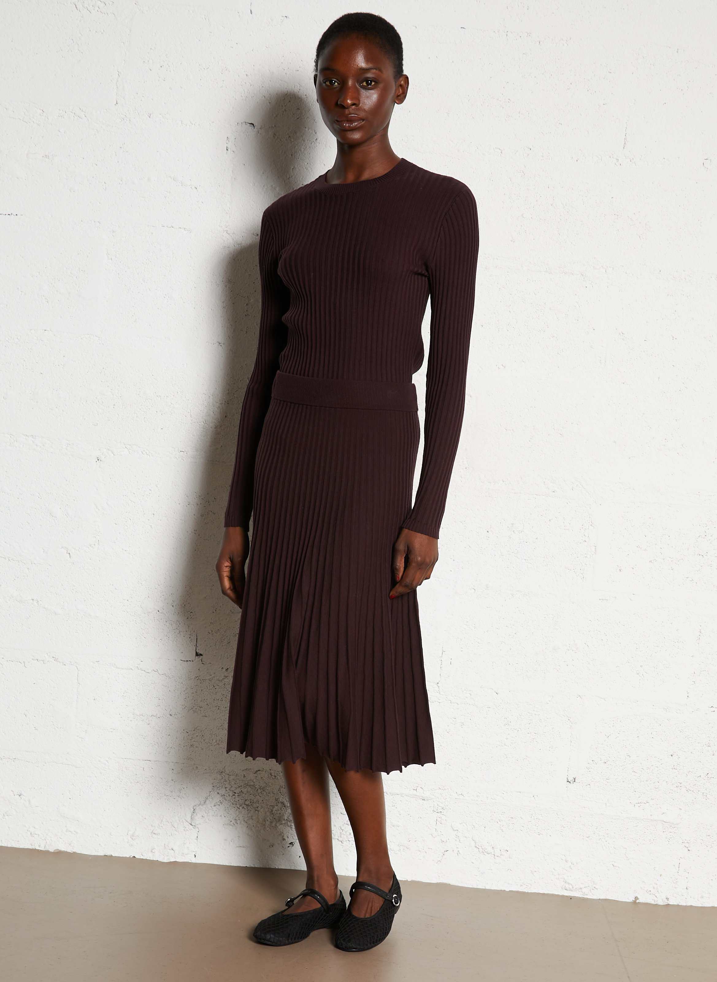 Pleated knit midi skirt MAISON 123 Purple