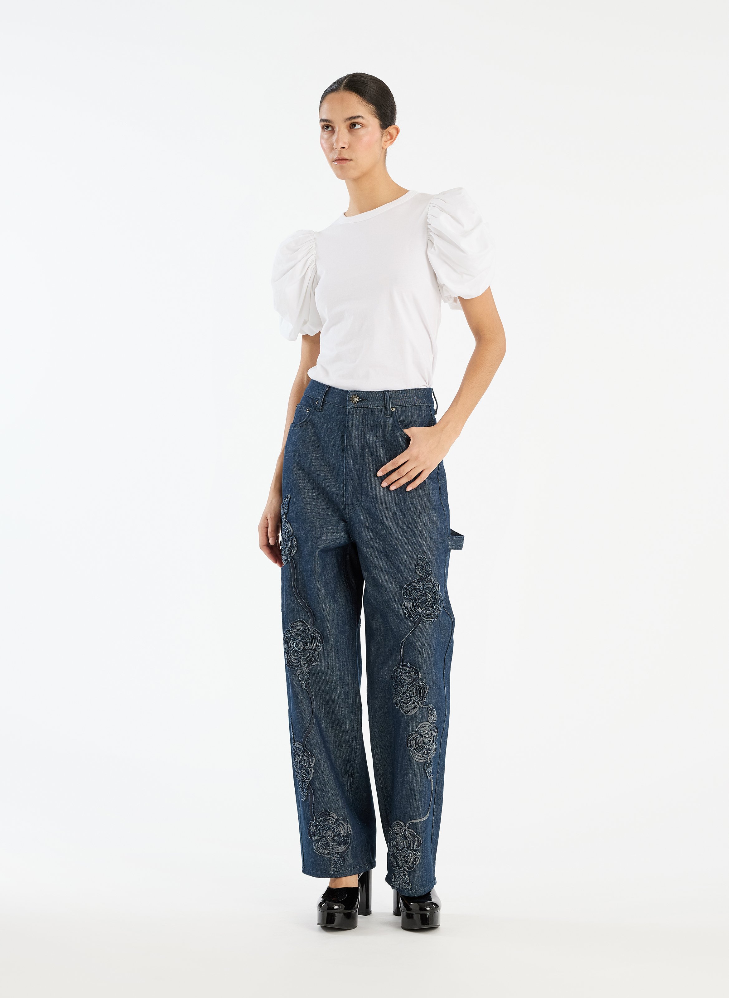 Organic cotton round neck straight top ROTATE White