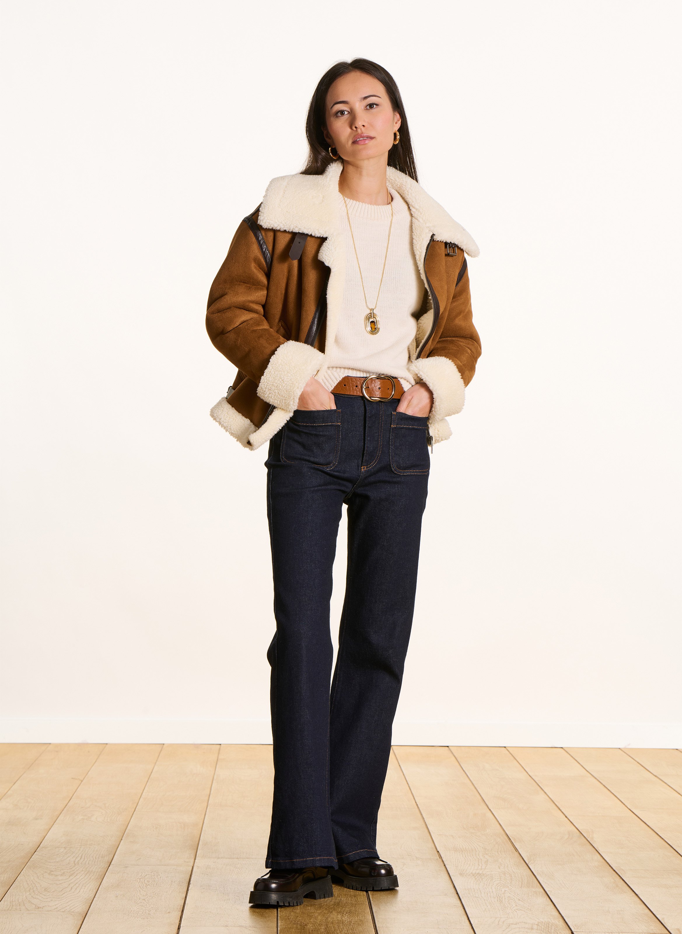 Blouson bombardier effet cuir velours  LA FEE MARABOUTEE Marron