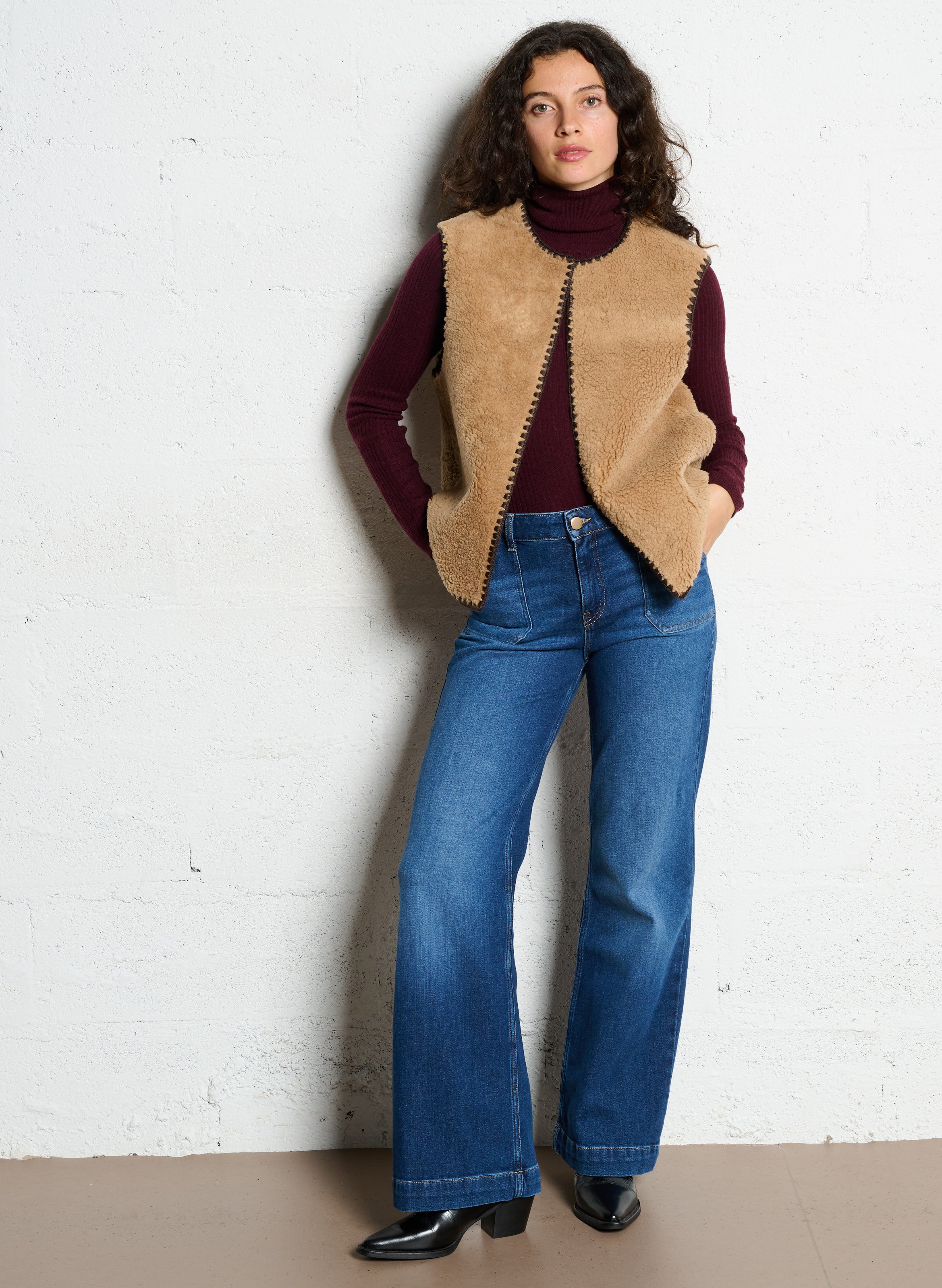 Veste col rond en sherpa SUD EXPRESS Beige