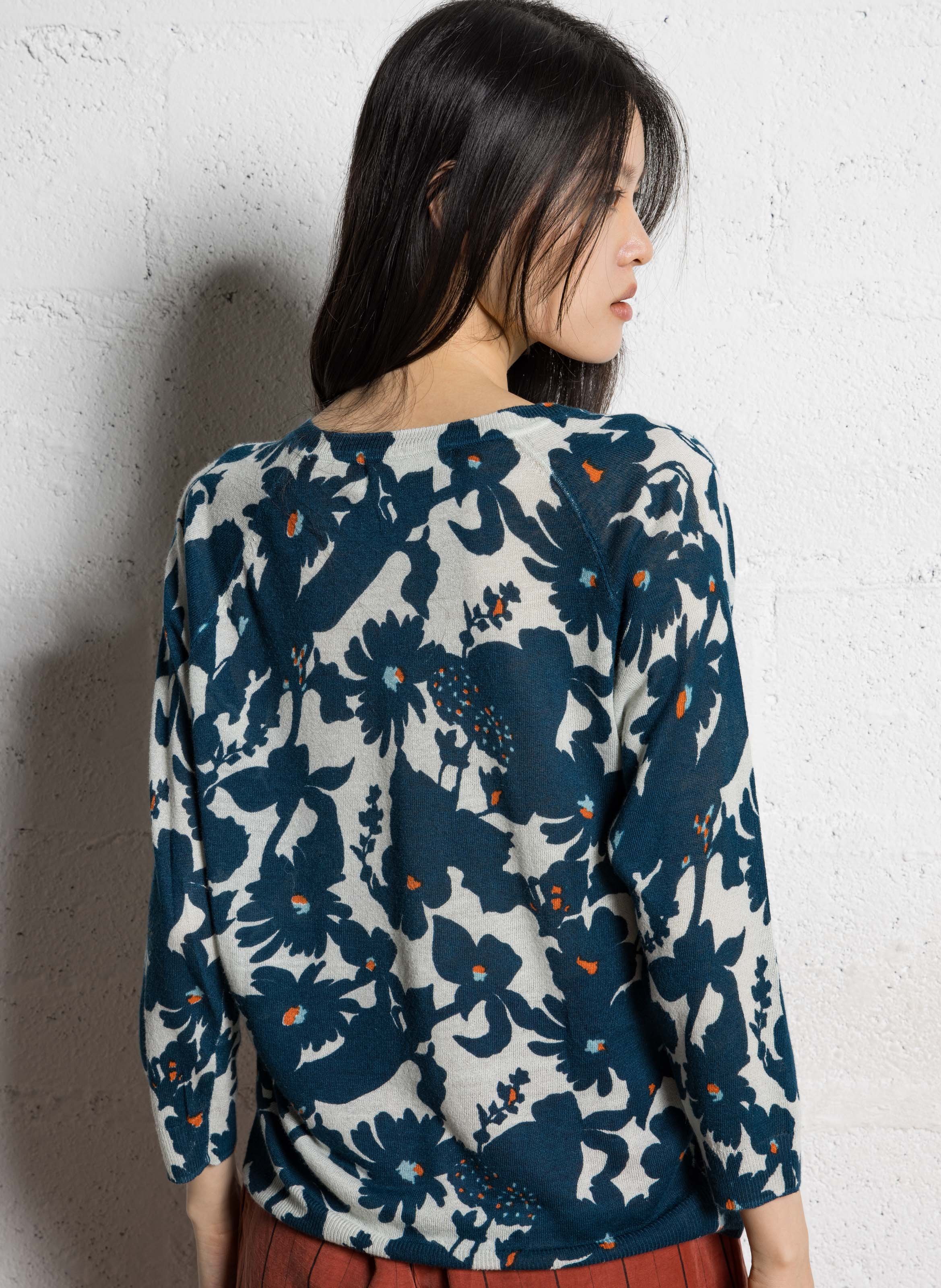 Pull col v fleurs NICE THINGS Beige