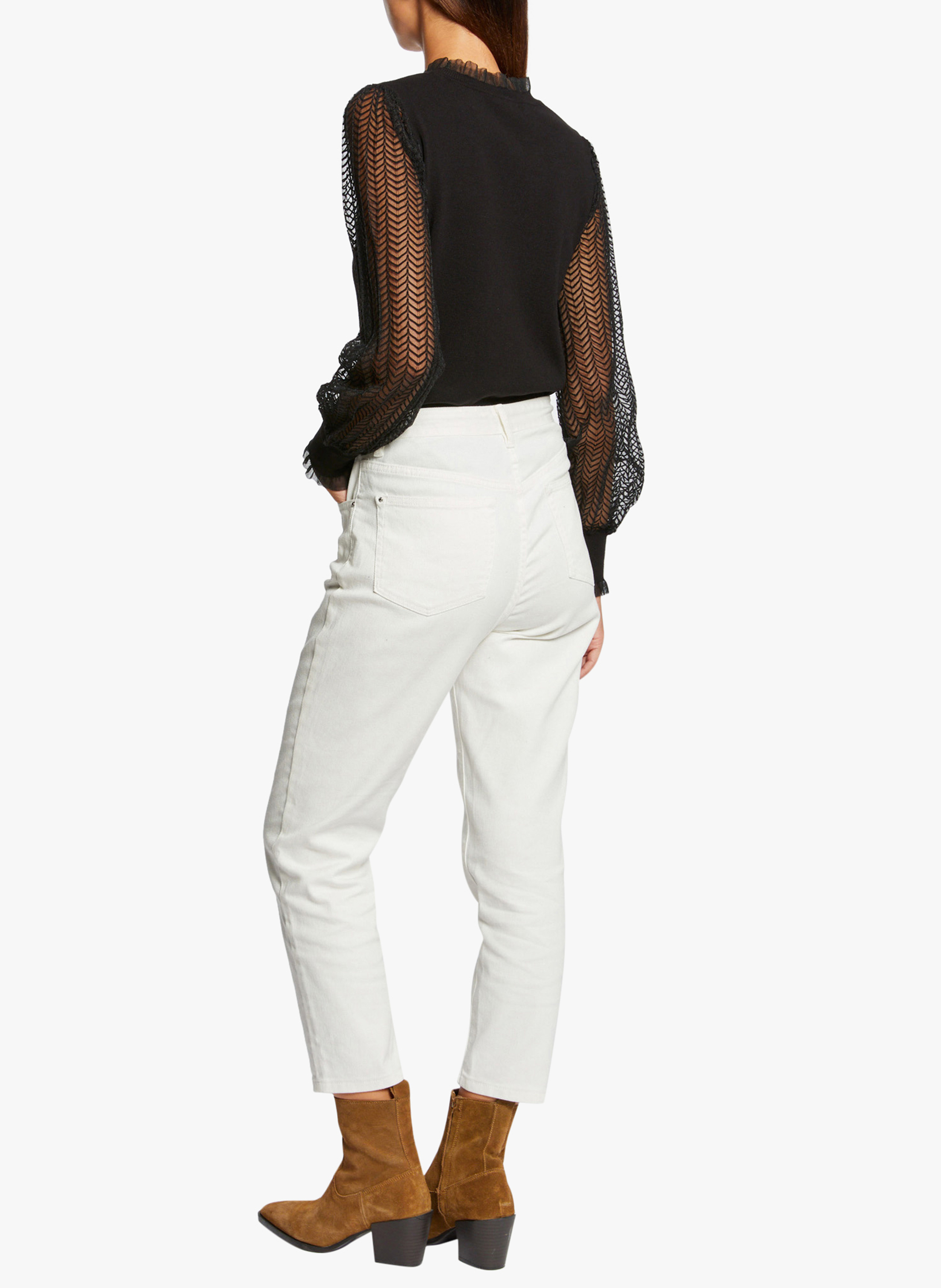 Trui met opstaand kraagje en kant MORGAN Zwart