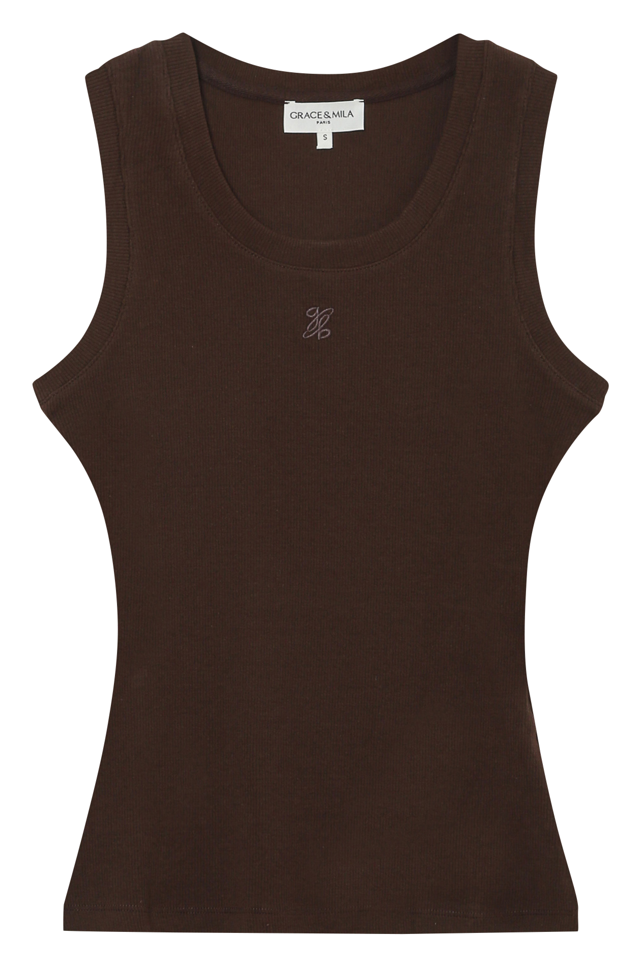 Cotton-blend tank top with round neck VALOU Chocolat