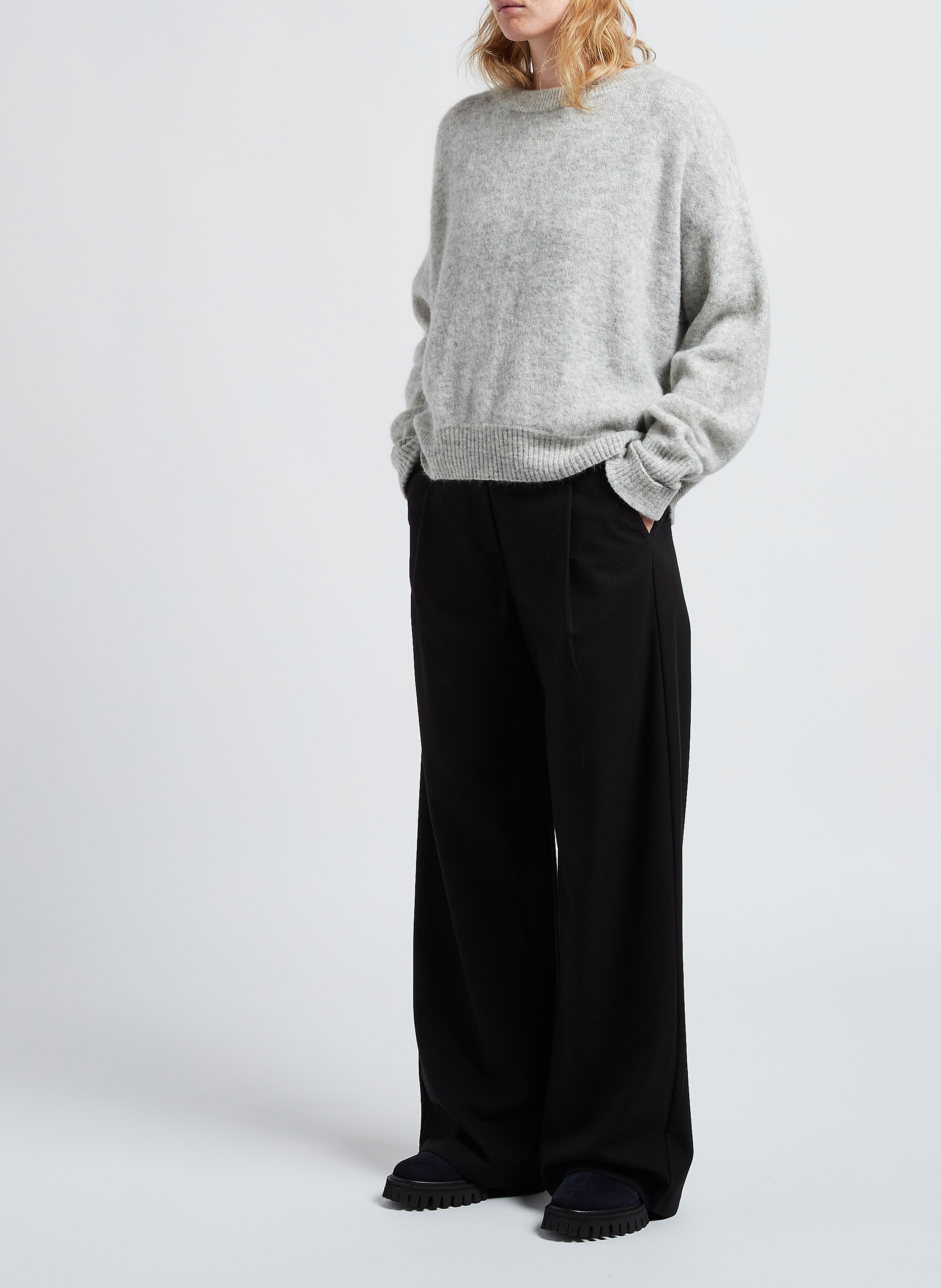 Weiter Rundhalspullover aus Wollmix AMERICAN VINTAGE Grau