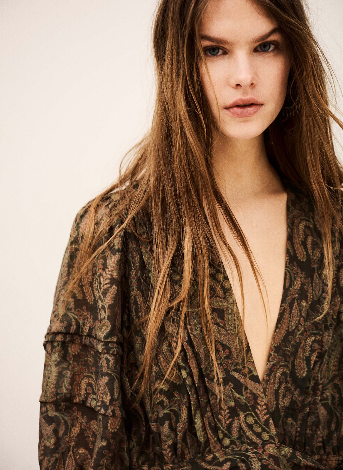 Short fitted printed V-neck dress BA&SH Khaki