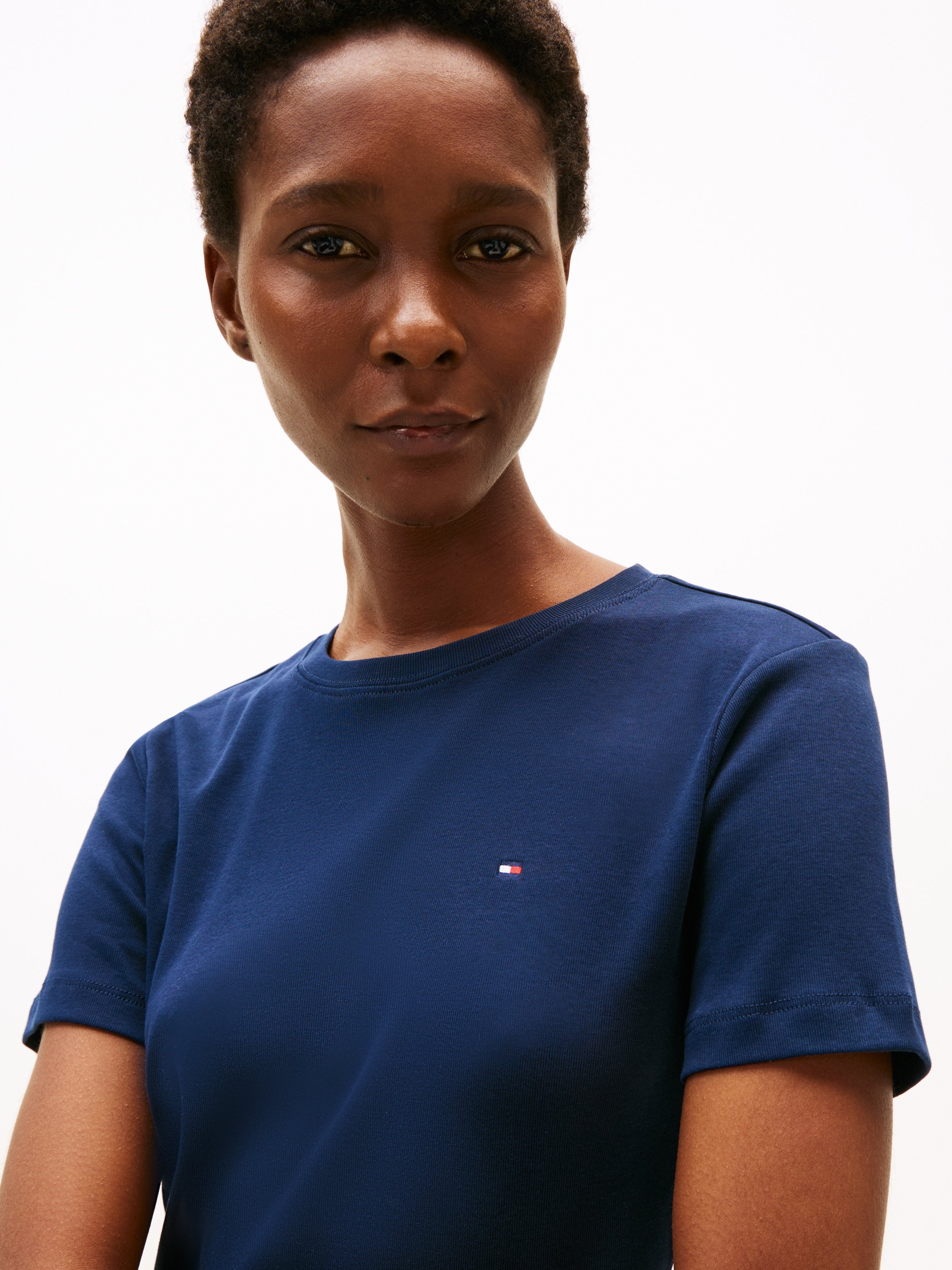 Tee-shirt ajusté à rayures en coton Bleu