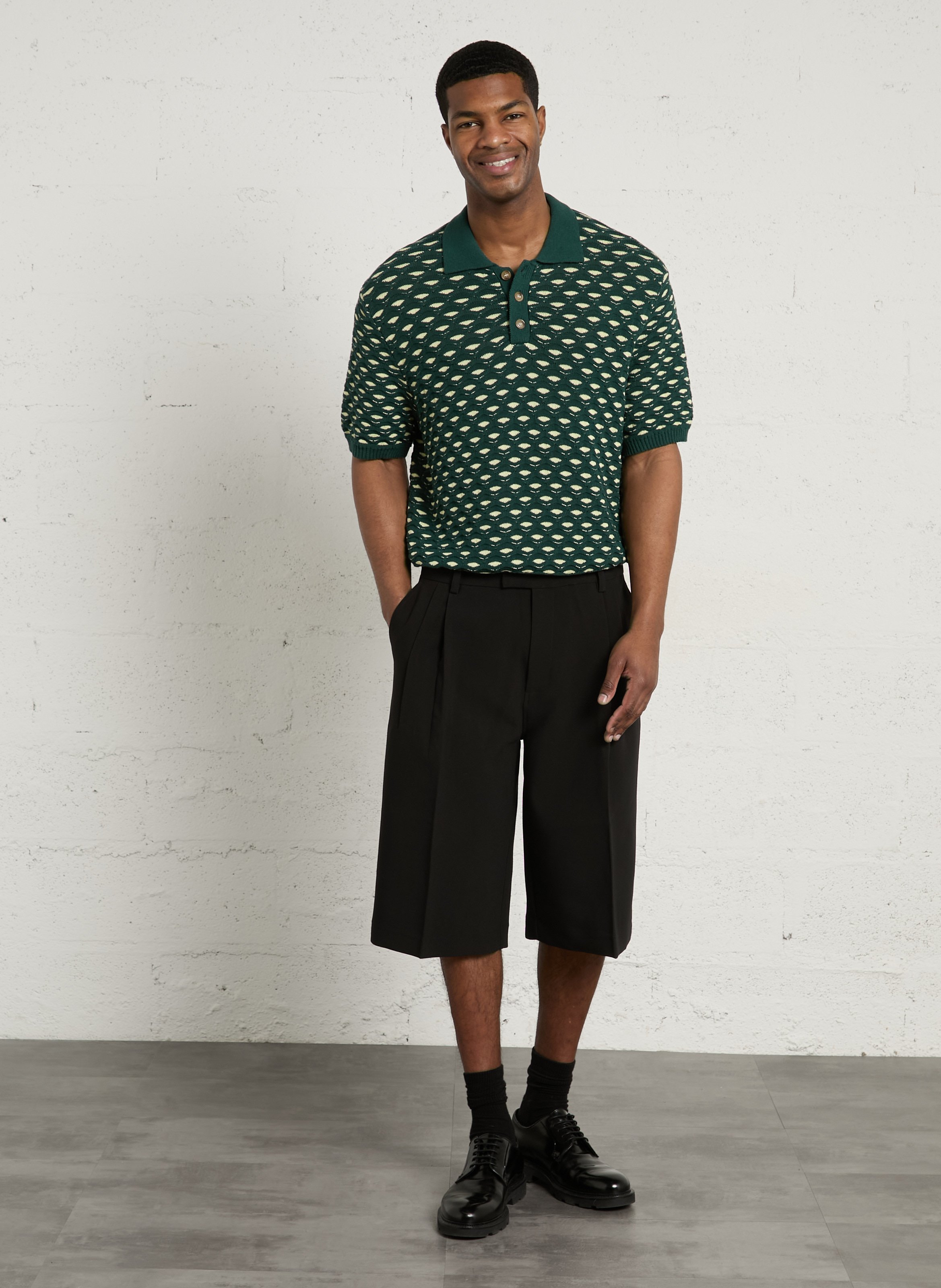 Straight cotton-blend polo shirt LES DEUX Green