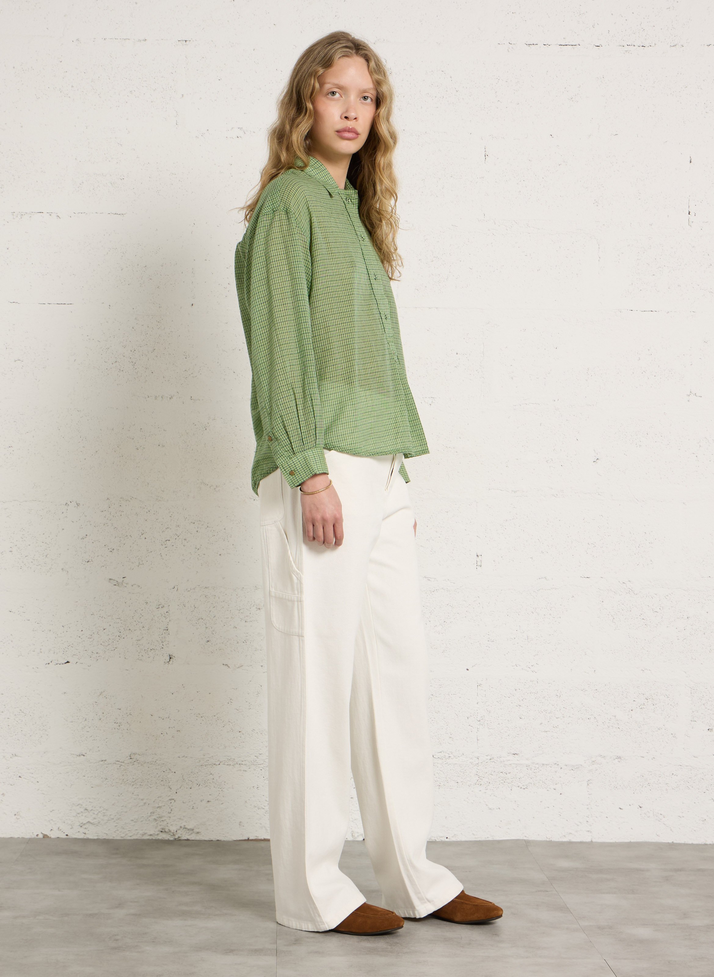 Bio-Baumwollbluse mit klassischem Kragen LEON & HARPER Grun