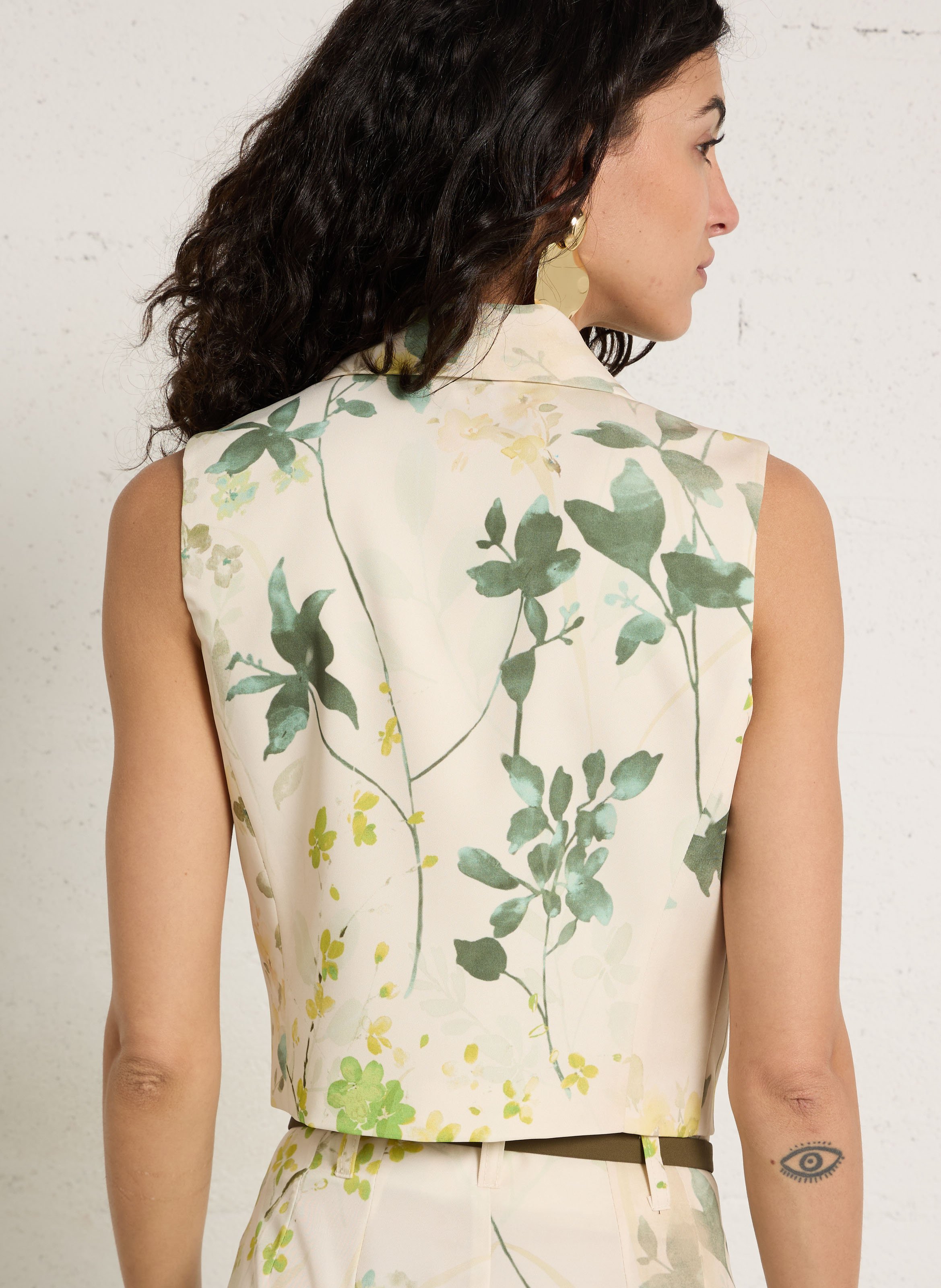 Gilet droit col châle imprimé IMPERIAL Beige