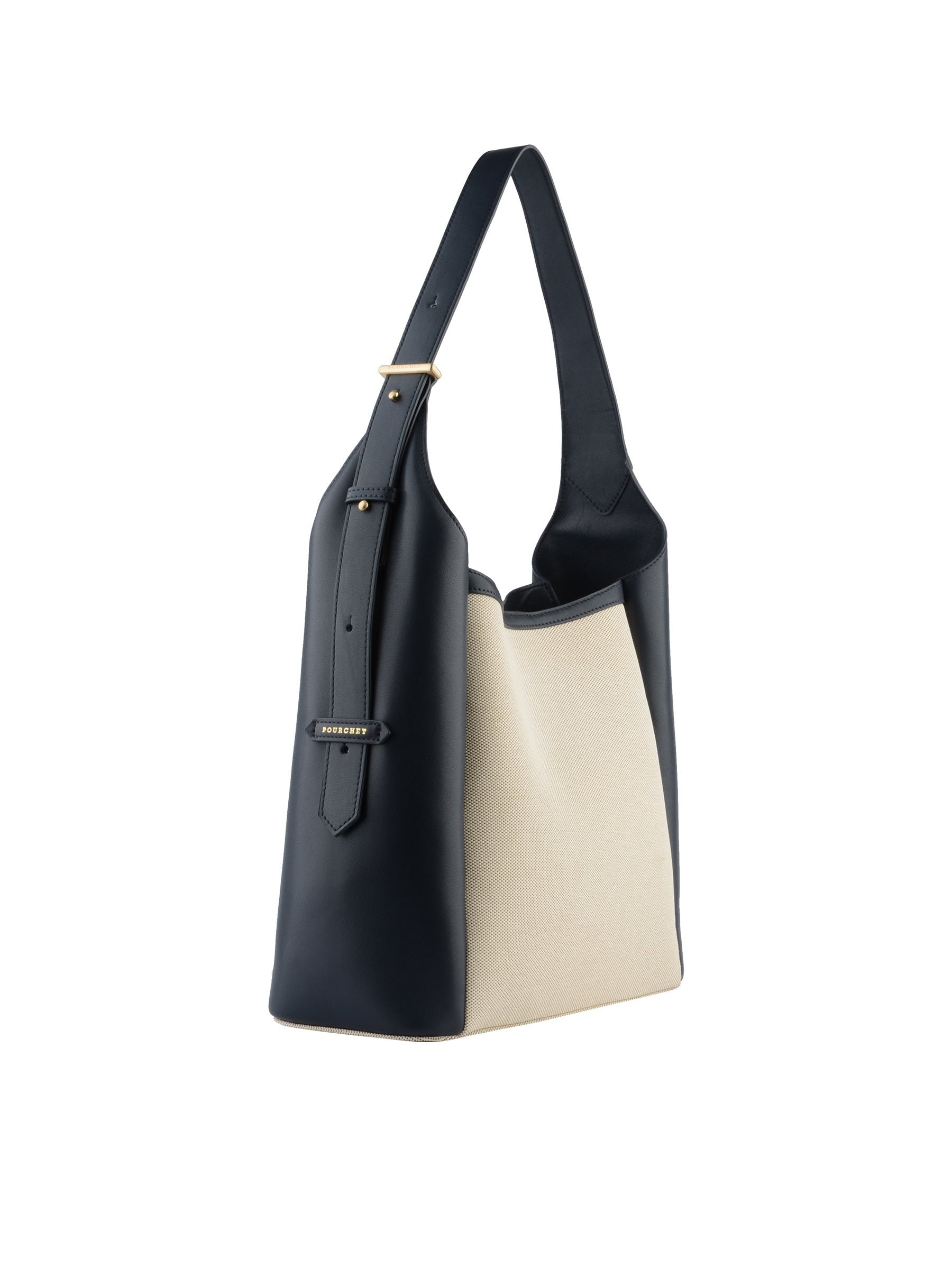 Shoulder bag in canvas trimmed with leather POURCHET Blue