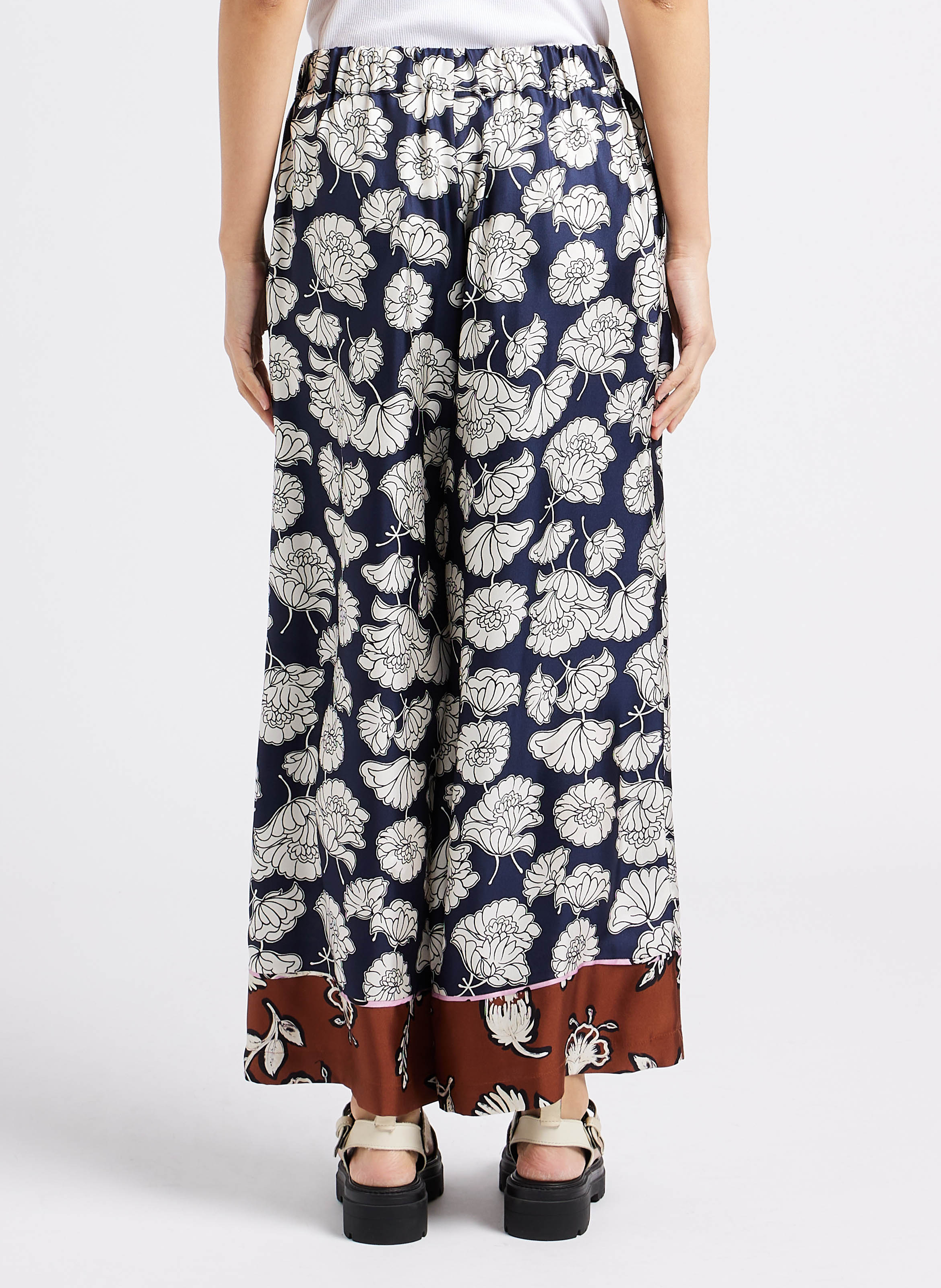 Straight floral print silk pants MAX MARA WEEK END Blue