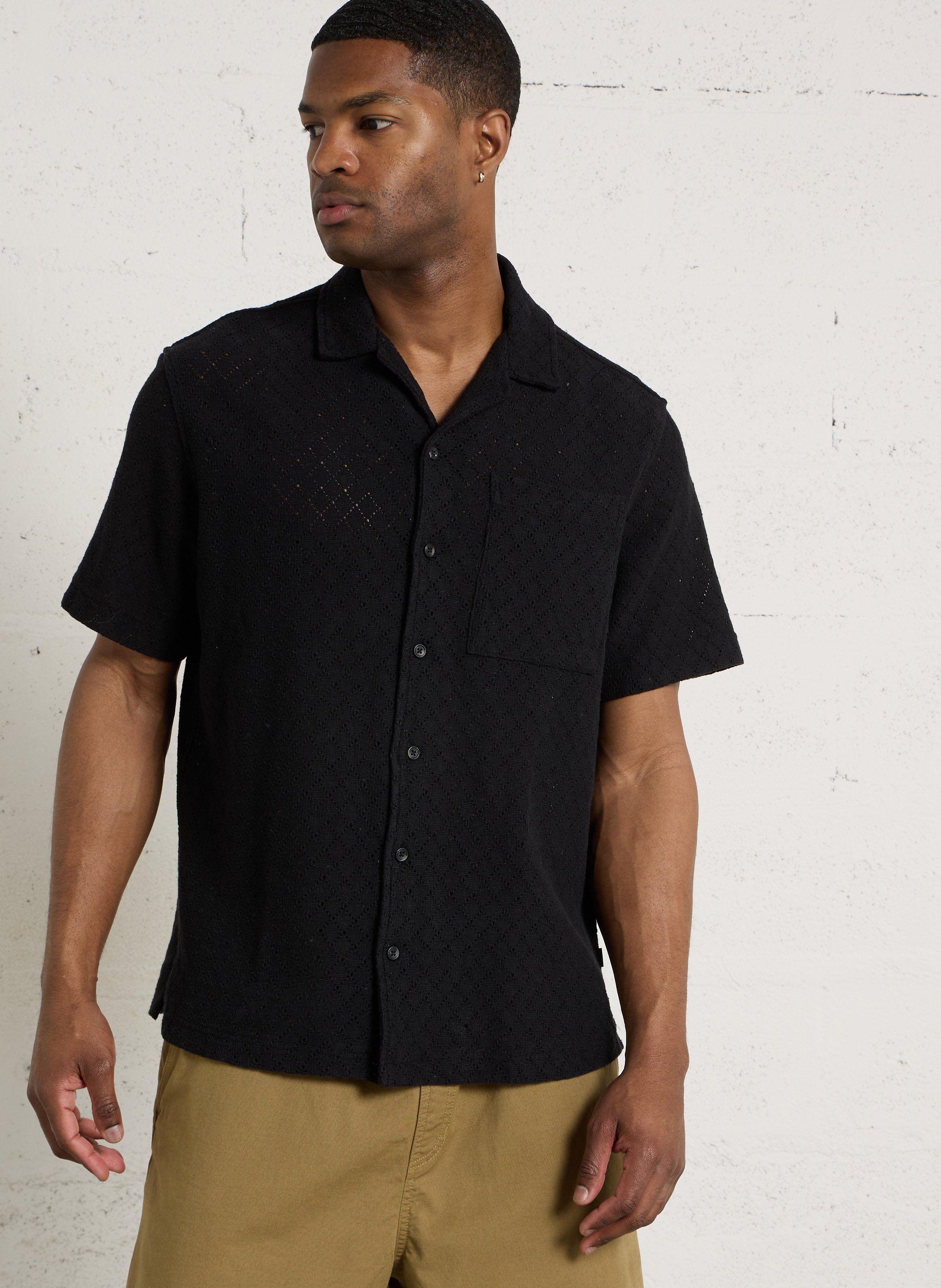 Chemise col classique manches contrastantes en coton SOLID Black
