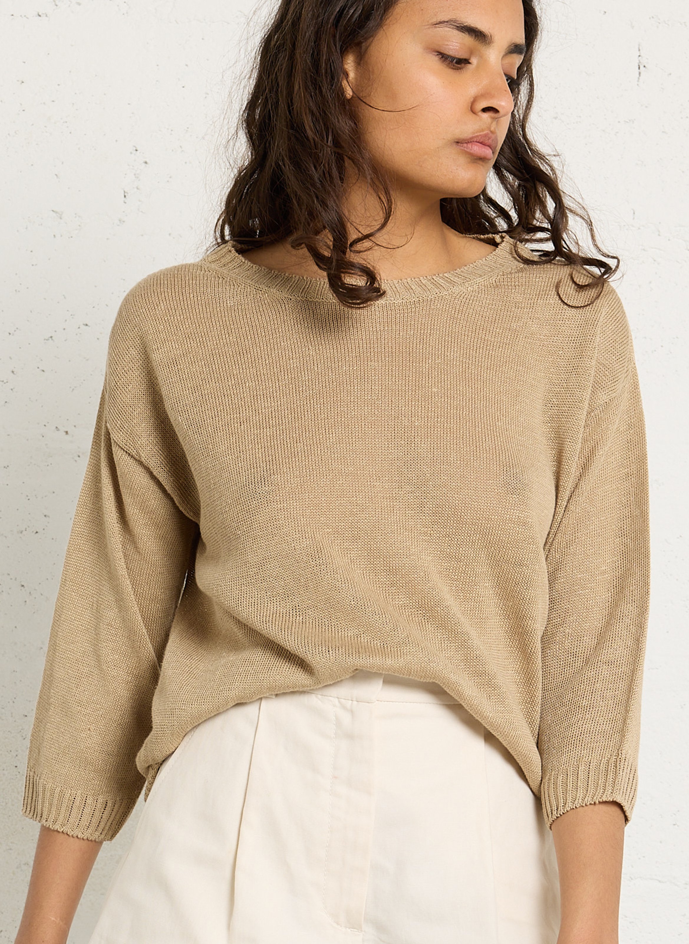 Ruimvallende trui van linnen met ronde hals MAX MARA WEEK END Beige