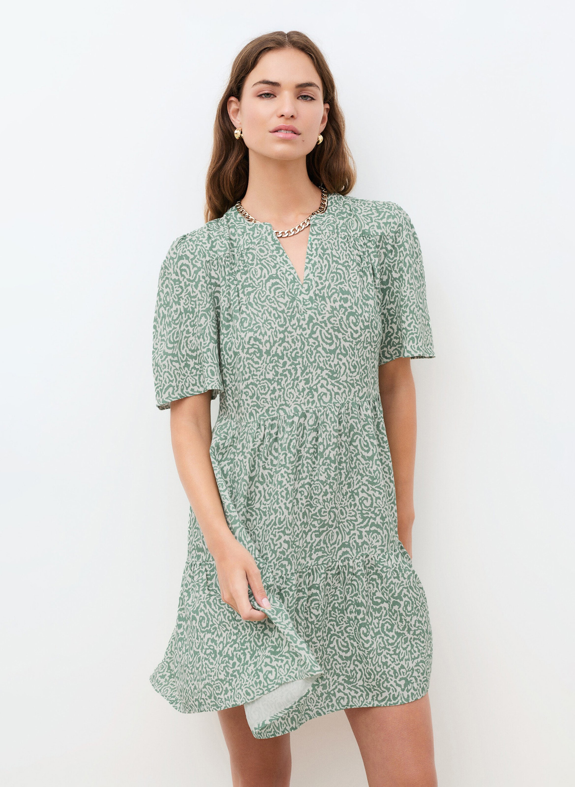 Robe courte col tunisien  CAROLL Vert