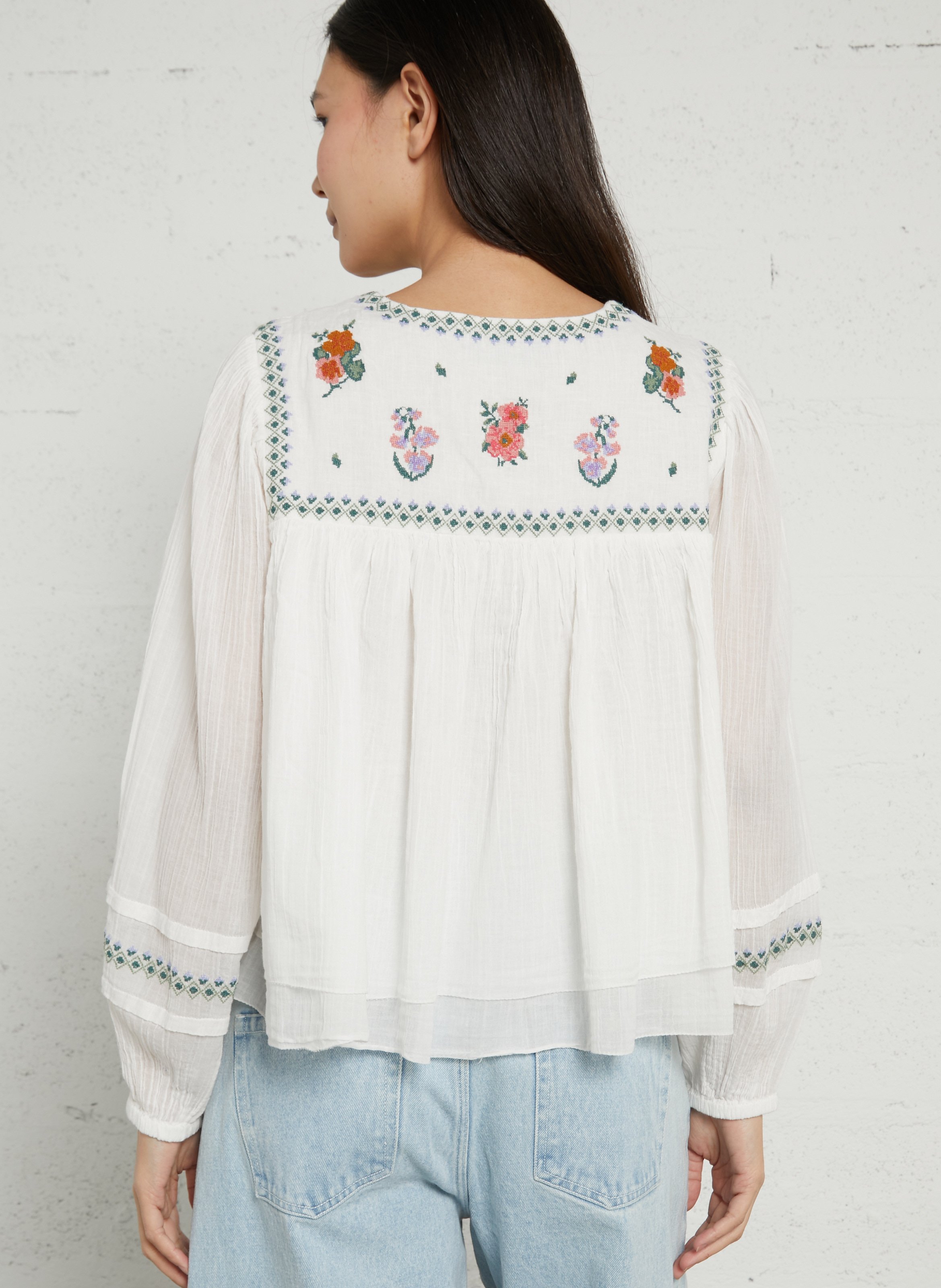 V-neck cotton blouse BERENICE White