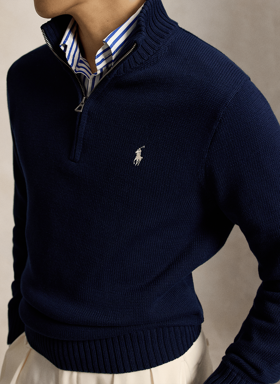 Pull col zippé en coton POLO RALPH LAUREN Bleu