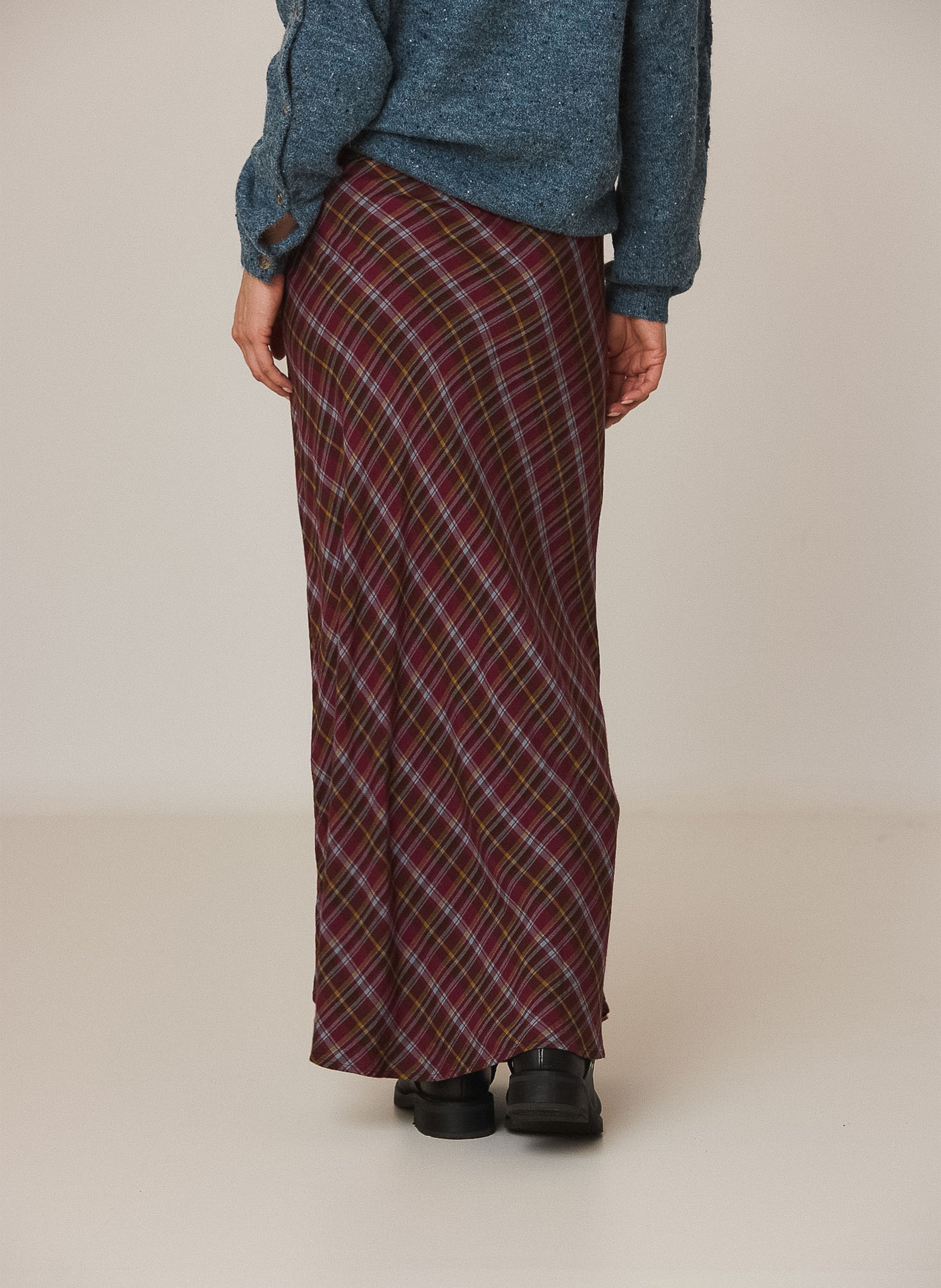 Flared long plaid skirt INDI & COLD Red