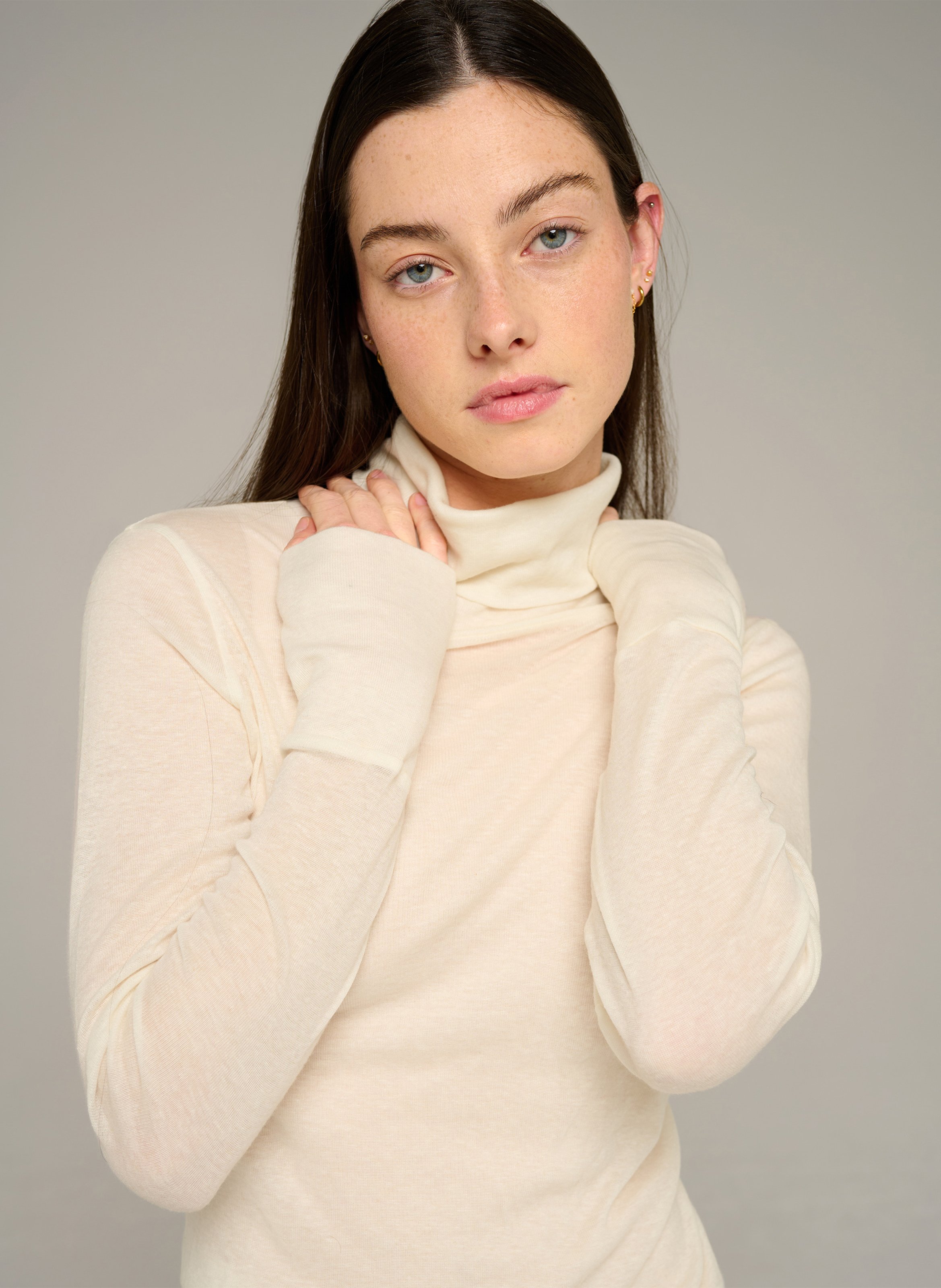 Langarm Rollkragen T-Shirt | Beige COTELAC ACOTE Damen