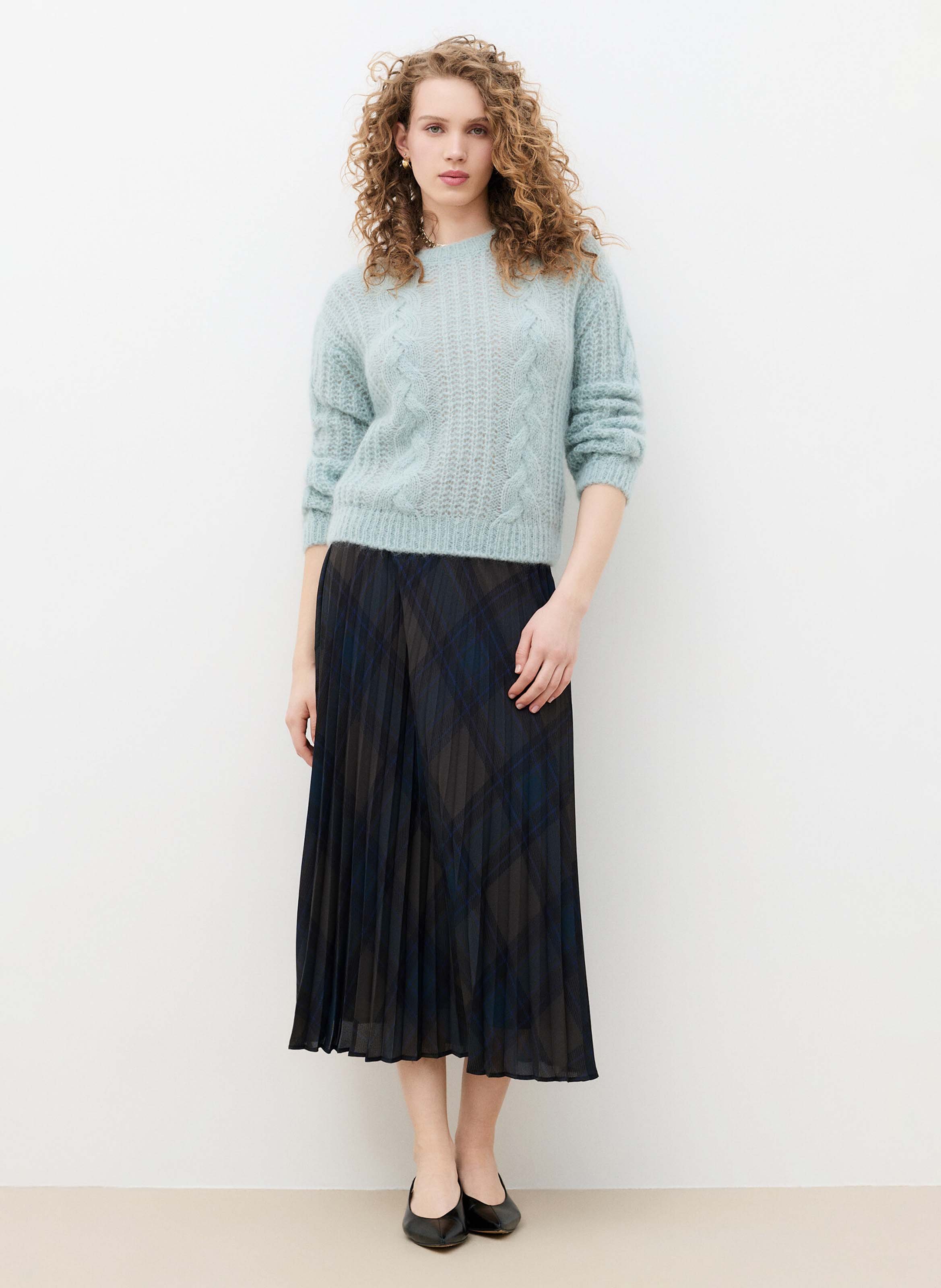 Pull col rond en laine d'alpaga mélangée CAROLL Bleu